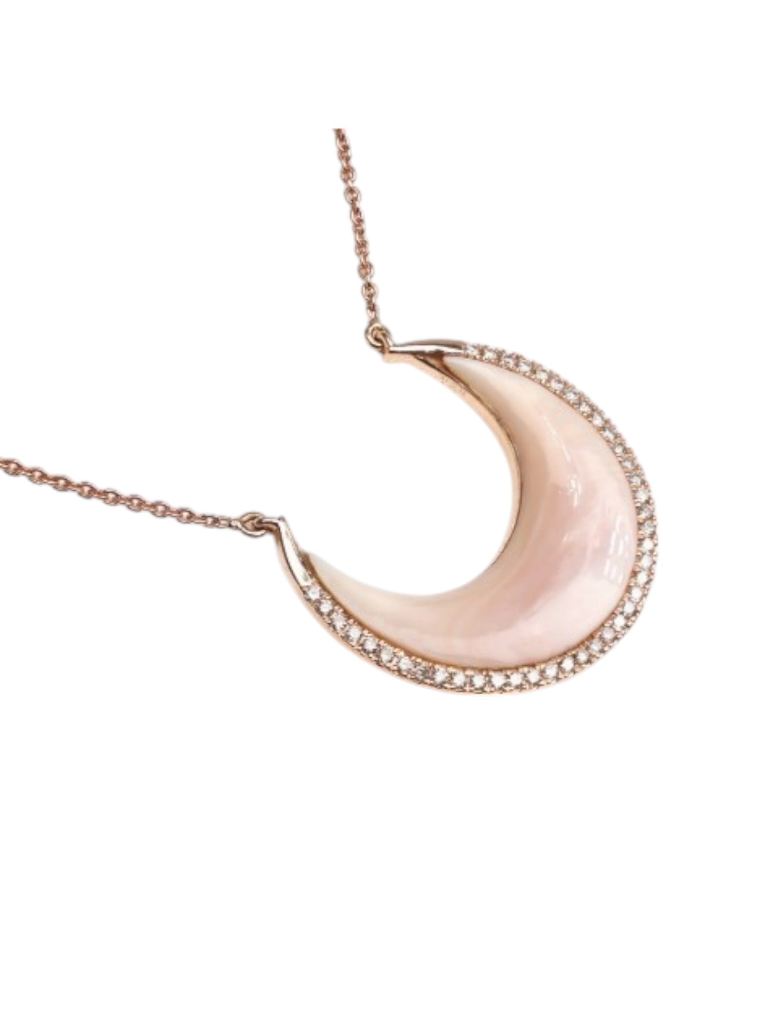 925 Sterling Silver Minimal Moon Design CZ Stone Rose Gold Plated Pendant With Chain For Women By Kesardeep