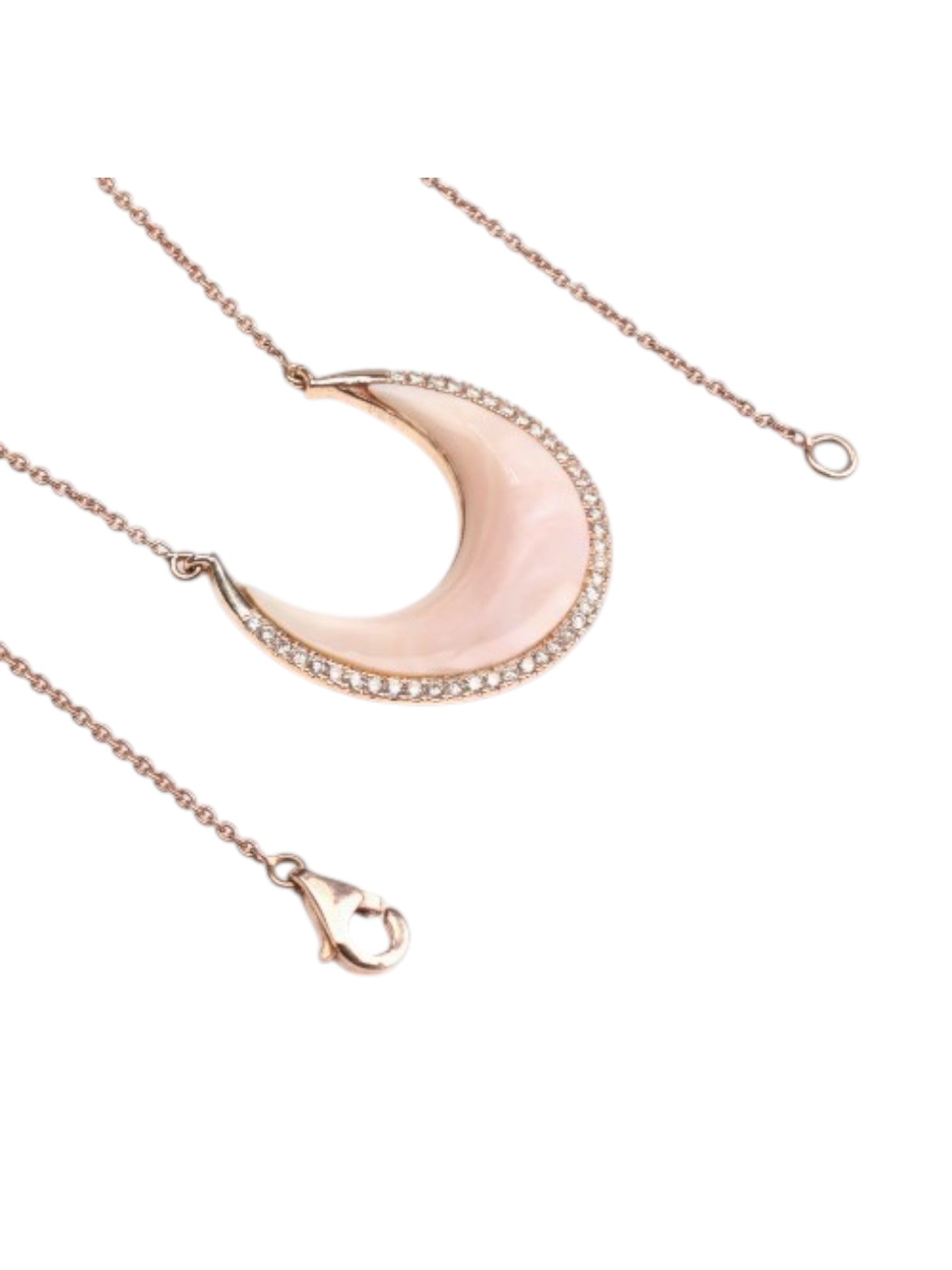 925 Sterling Silver Minimal Moon Design CZ Stone Rose Gold Plated Pendant With Chain For Women By Kesardeep