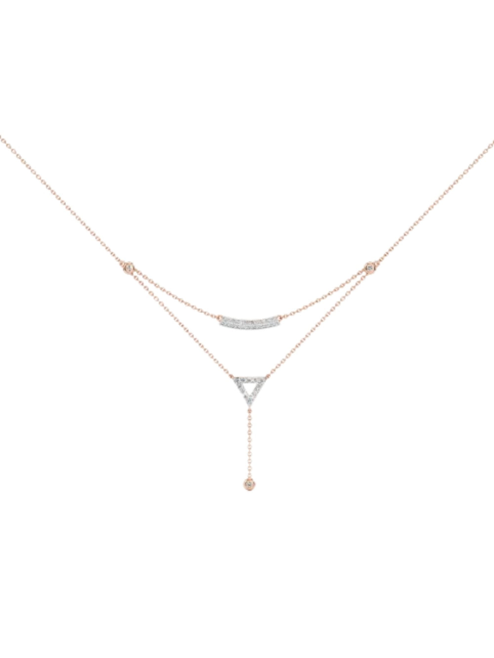 925 Sterling Silver Minimal Layered Design CZ Stone Rose Gold Plated Pendant With Chain For Women By Kesardeep