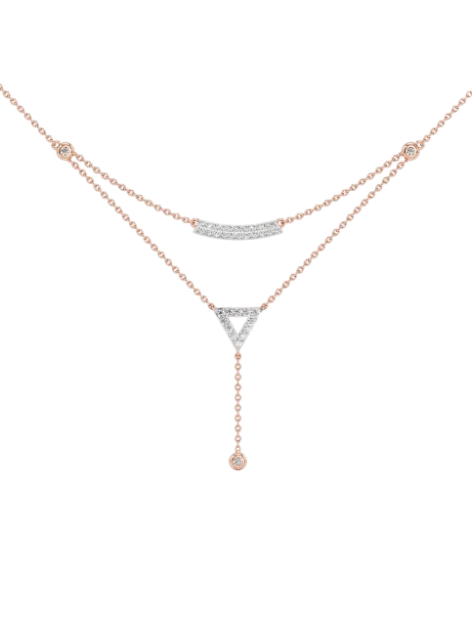 925 Sterling Silver Minimal Layered Design CZ Stone Rose Gold Plated Pendant With Chain For Women By Kesardeep