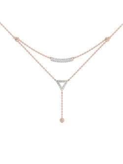 925 Sterling Silver Minimal Layered Design CZ Stone Rose Gold Plated Pendant With Chain For Women By Kesardeep