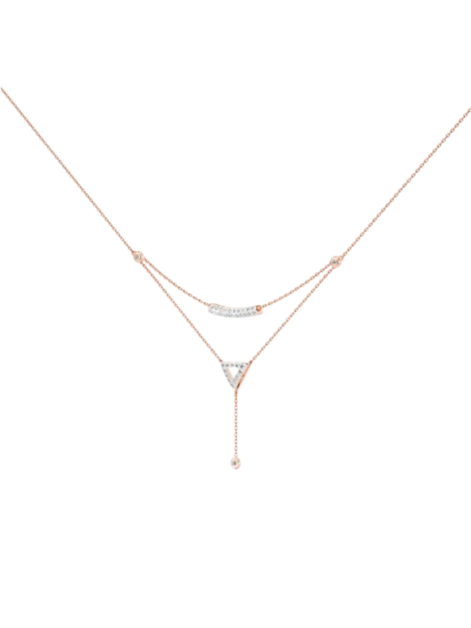 925 Sterling Silver Minimal Layered Design CZ Stone Rose Gold Plated Pendant With Chain For Women By Kesardeep