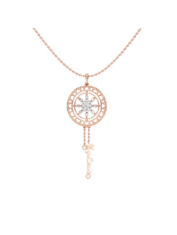 Trendy Compass Design 925 Sterling Silver CZ Stones Rose Gold Plated Pendant With Chain For Women By Kesardeep