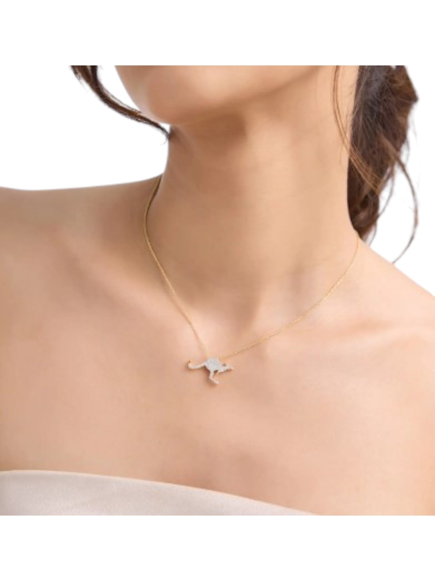 925 Sterling Silver Kangaroo Shape CZ Stones Gold Plated Pendant With Chain For Women By Kesardeep