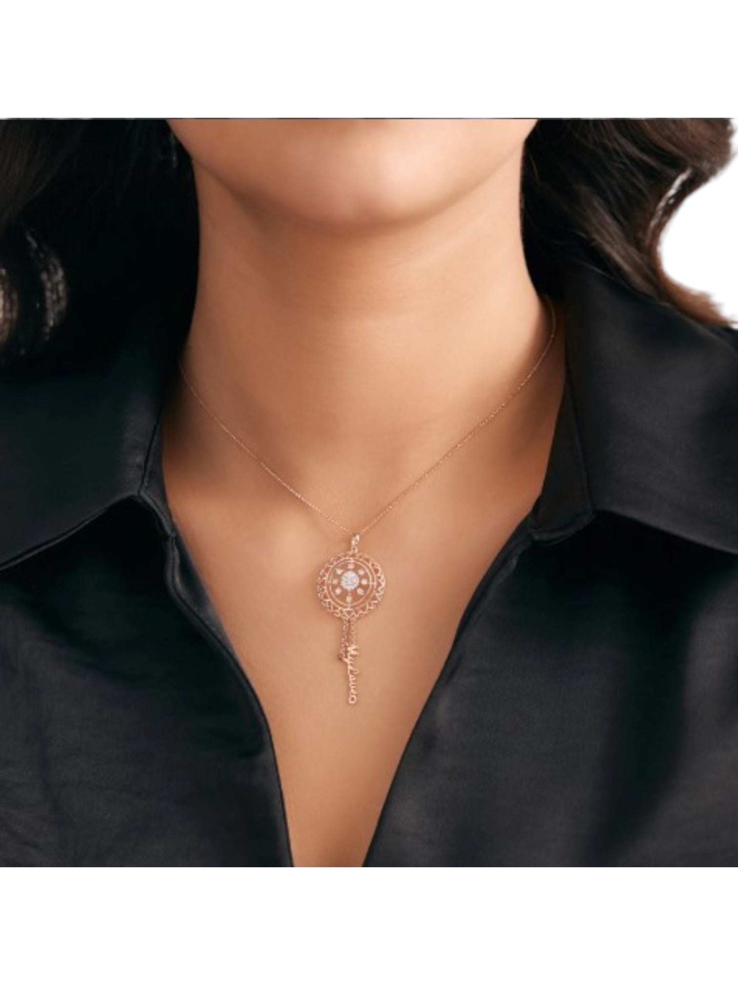Trendy Compass Design 925 Sterling Silver CZ Stones Rose Gold Plated Pendant With Chain For Women By Kesardeep