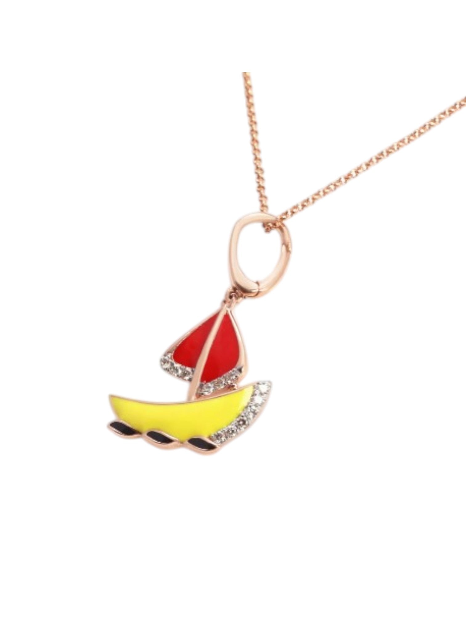 925 Sterling Silver Stylish Boat Design Enameled Rose Gold Plated Pendant With Chain For Women Kesardeep
