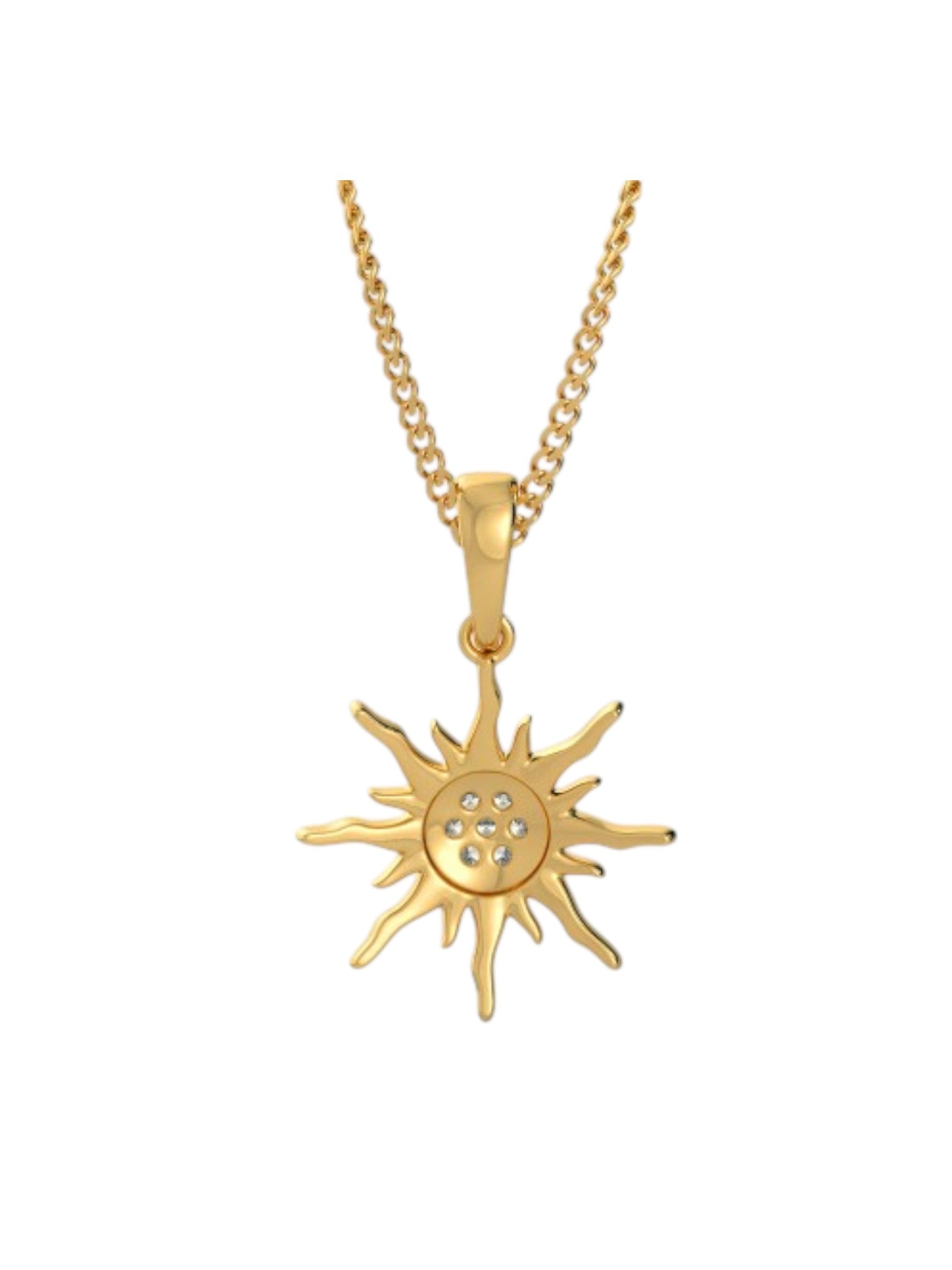 925 Sterling Silver Minimalist Sun Design CZ Stones Gold Plated Pendant With Chain For Women By Kesardeep