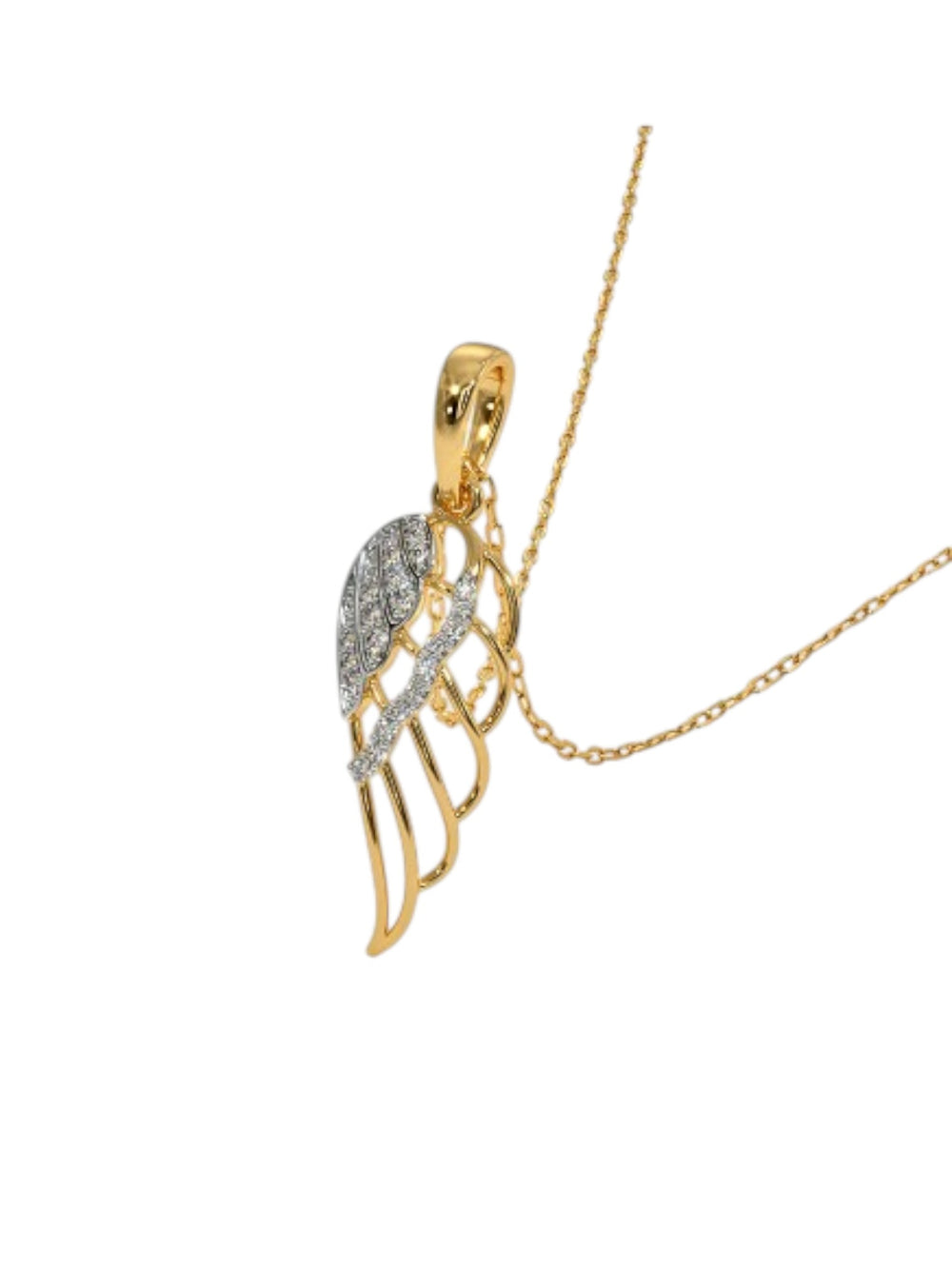 925 Sterling Silver Elegant Wing Design CZ Stones Gold Plated Pendant With Chain For Women By Kesardeep