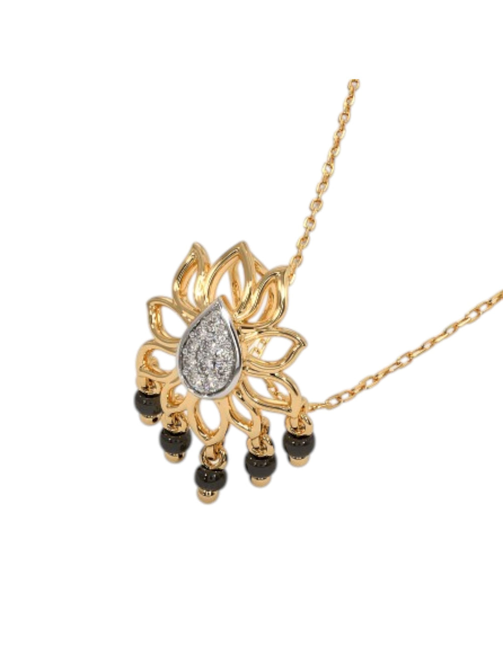 925 Sterling Silver Minimalist Flower Design CZ Stones Gold Plated Pendant With Chain For Women By Kesardeep