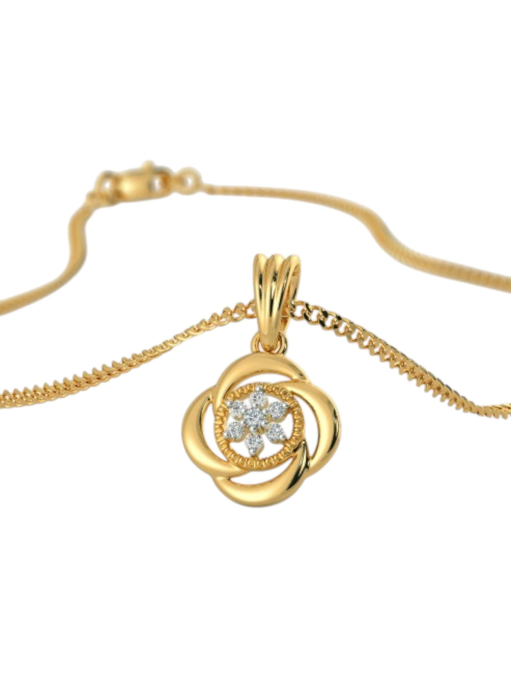 925 Sterling Silver Minimalist Design CZ Stones Gold Plated Pendant With Chain For Women By Kesardeep