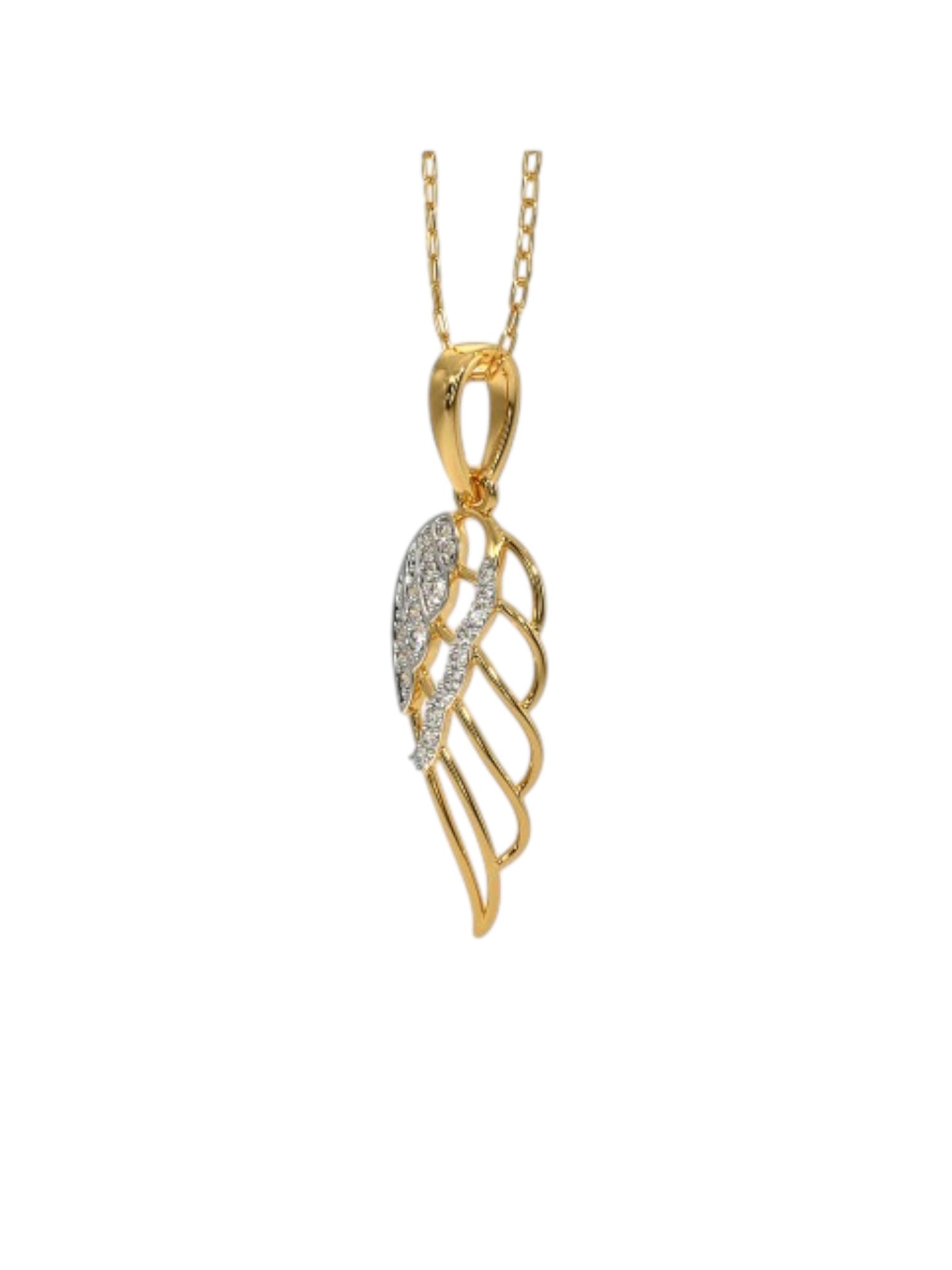 925 Sterling Silver Elegant Wing Design CZ Stones Gold Plated Pendant With Chain For Women By Kesardeep