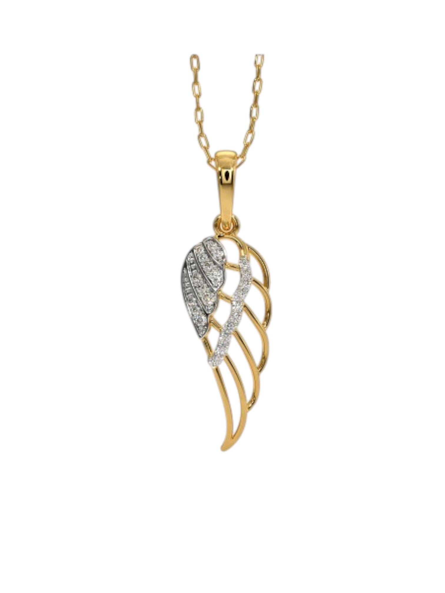 925 Sterling Silver Elegant Wing Design CZ Stones Gold Plated Pendant With Chain For Women By Kesardeep