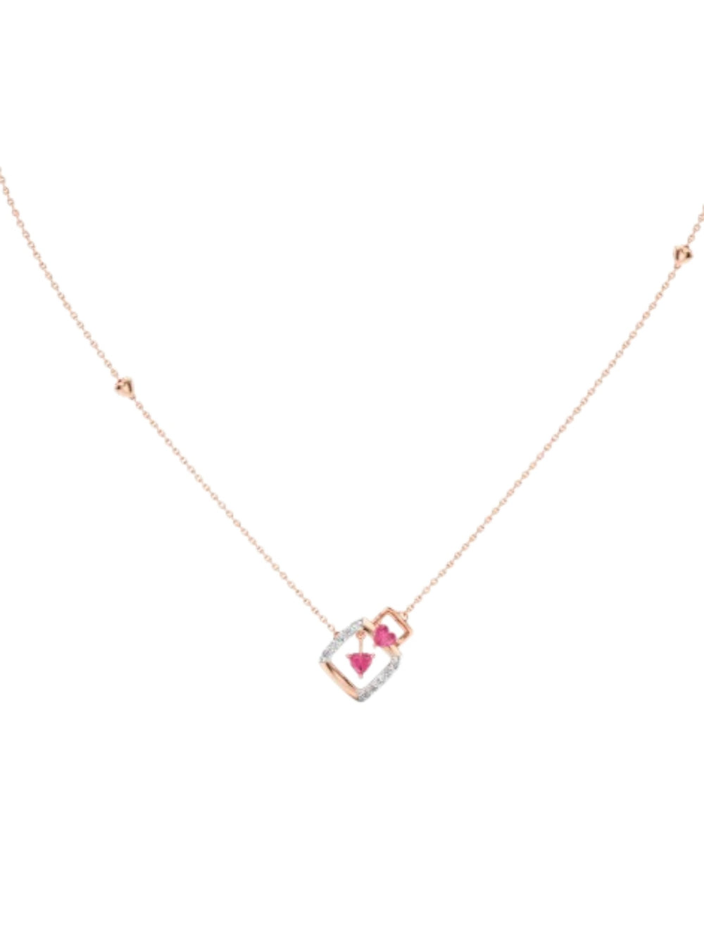 925 Sterling Silver Stylish Design CZ Stones Rose Gold Plated Pendant With Chain For Women By Kesardeep