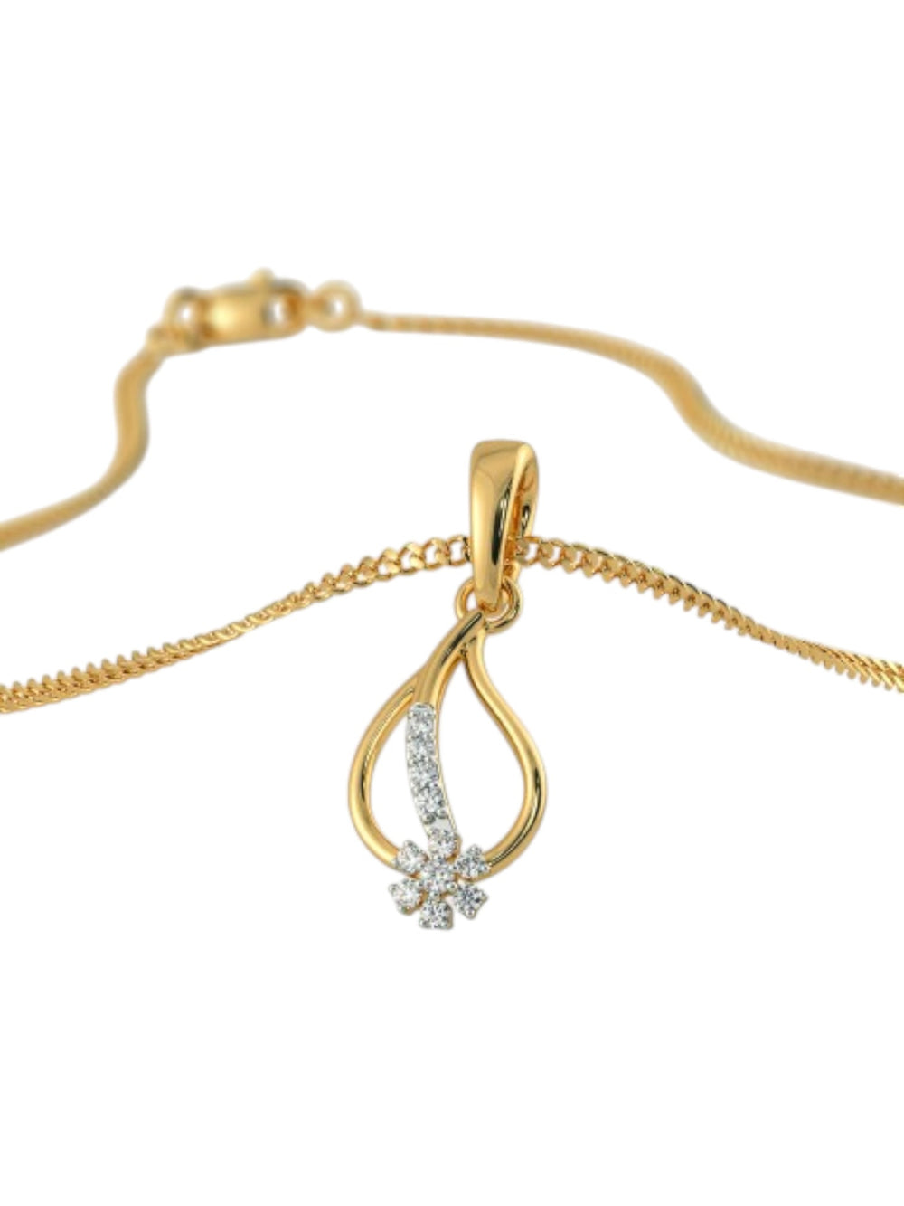 925 Sterling Silver Minimalist Design CZ Stones Gold Plated Pendant With Chain For Women By Kesardeep