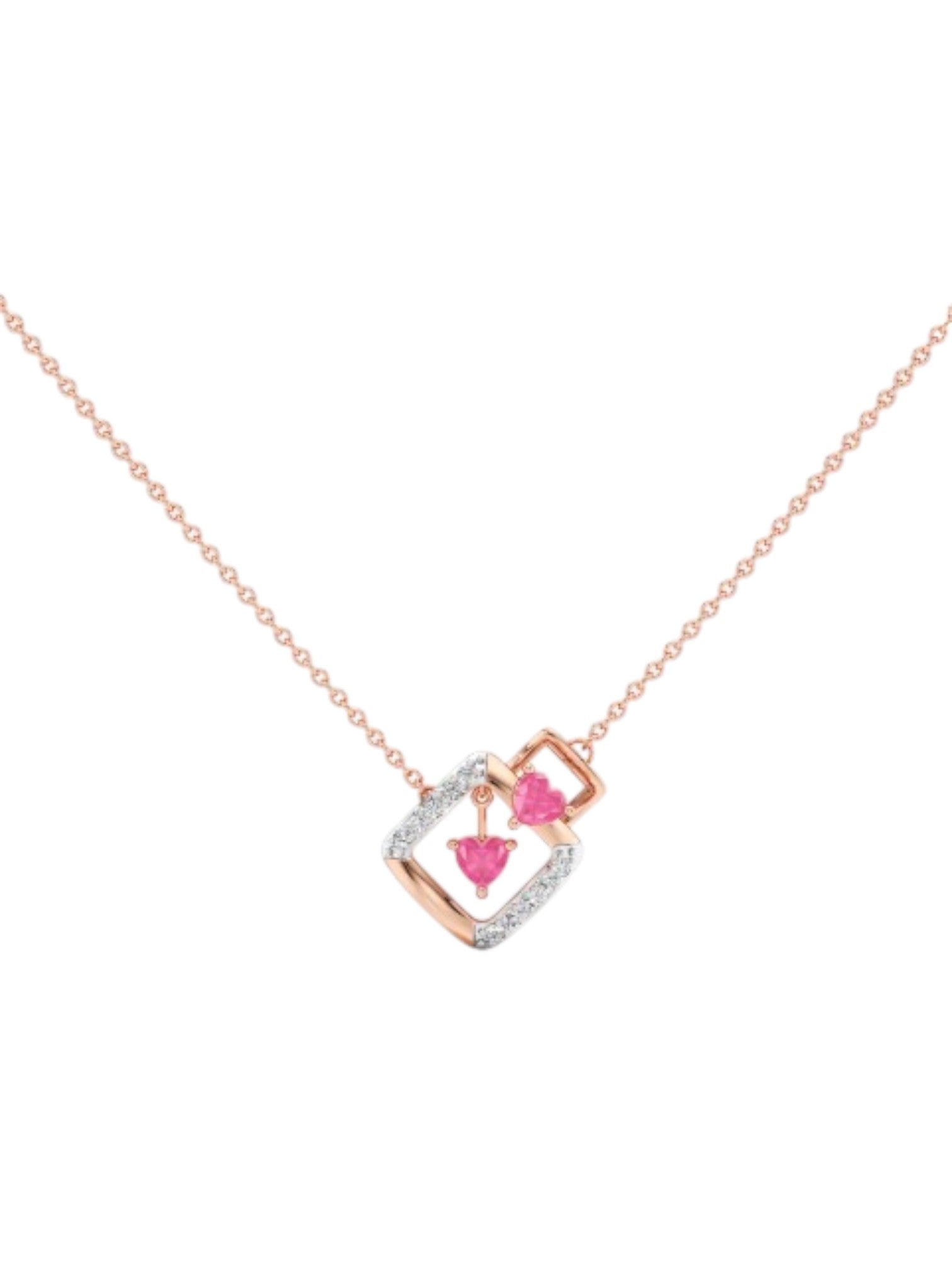 925 Sterling Silver Stylish Design CZ Stones Rose Gold Plated Pendant With Chain For Women By Kesardeep