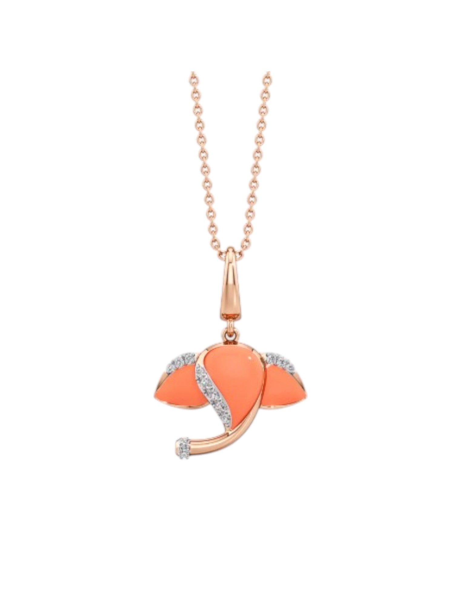 925 Sterling Silver Stylish Elephant Design CZ Stones Rose Gold Plated Pendant With Chain For Women Kesardeep