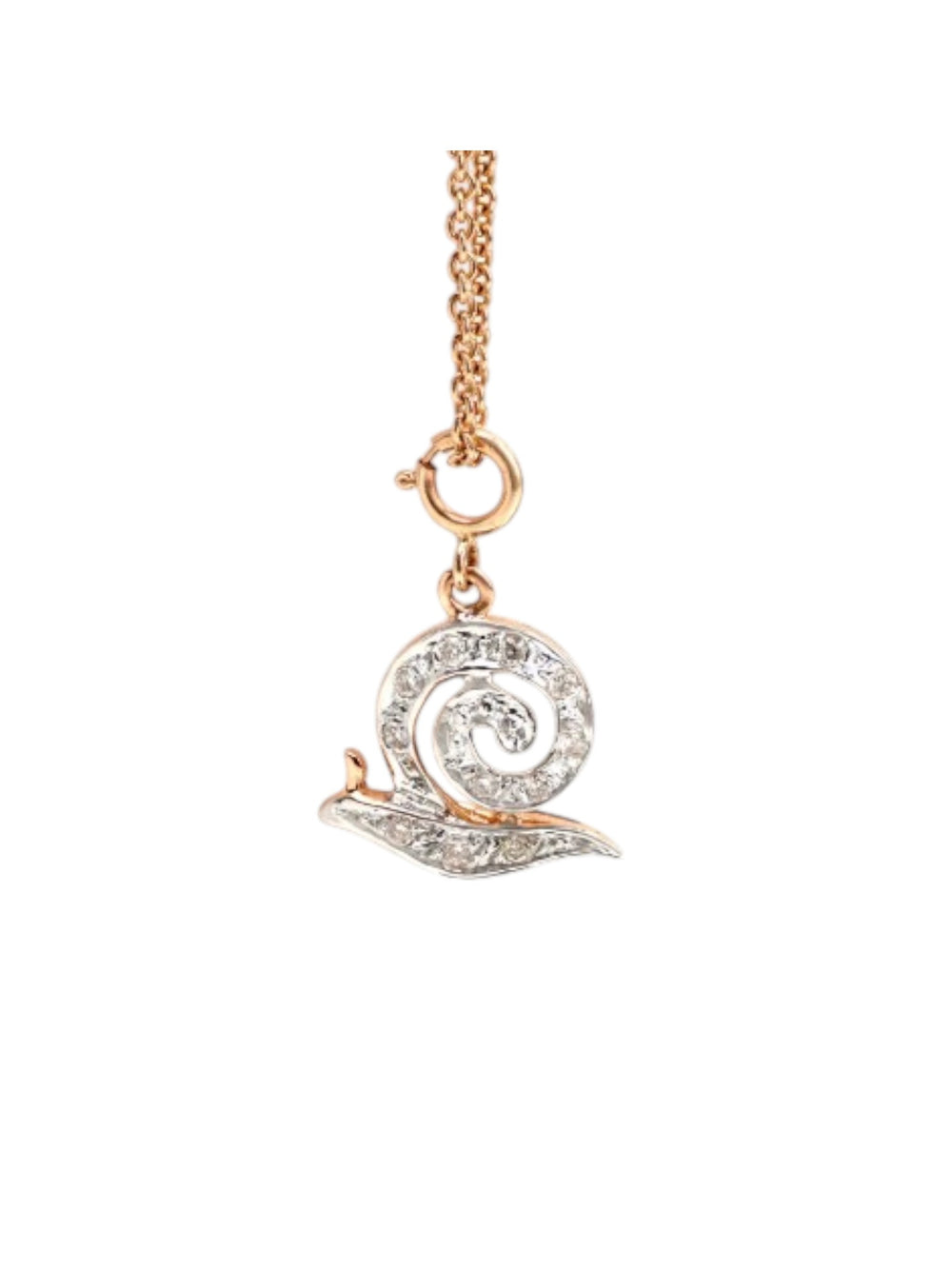 925 Sterling Silver Minimal Snail Design CZ Stones Rose Gold Plated Pendant With Chain For Women By Kesardeep