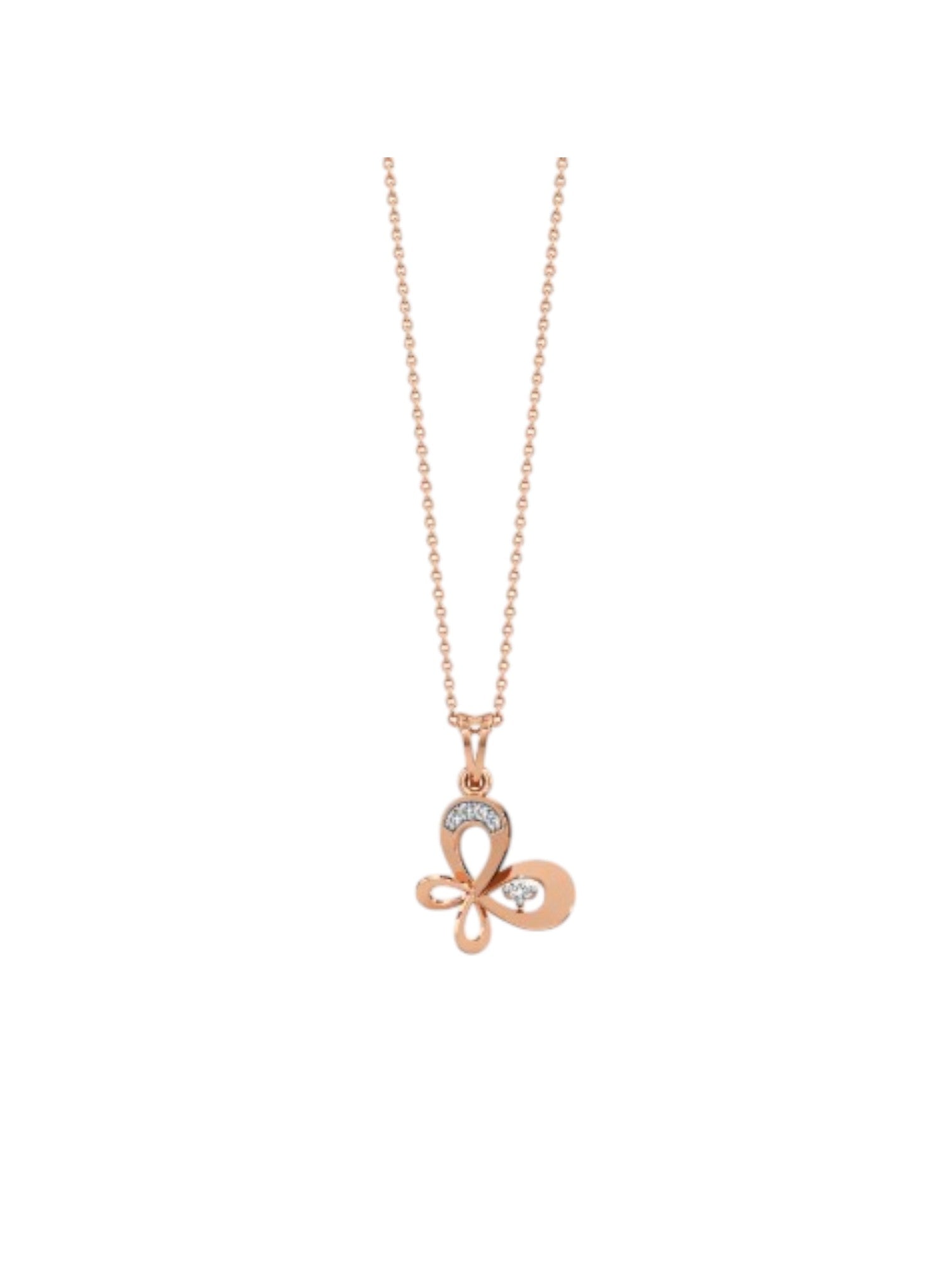 Trendy Butterfly Design 925 Sterling Silver CZ Stones Rose Gold Plated Pendant With Chain For Women By Kesardeep