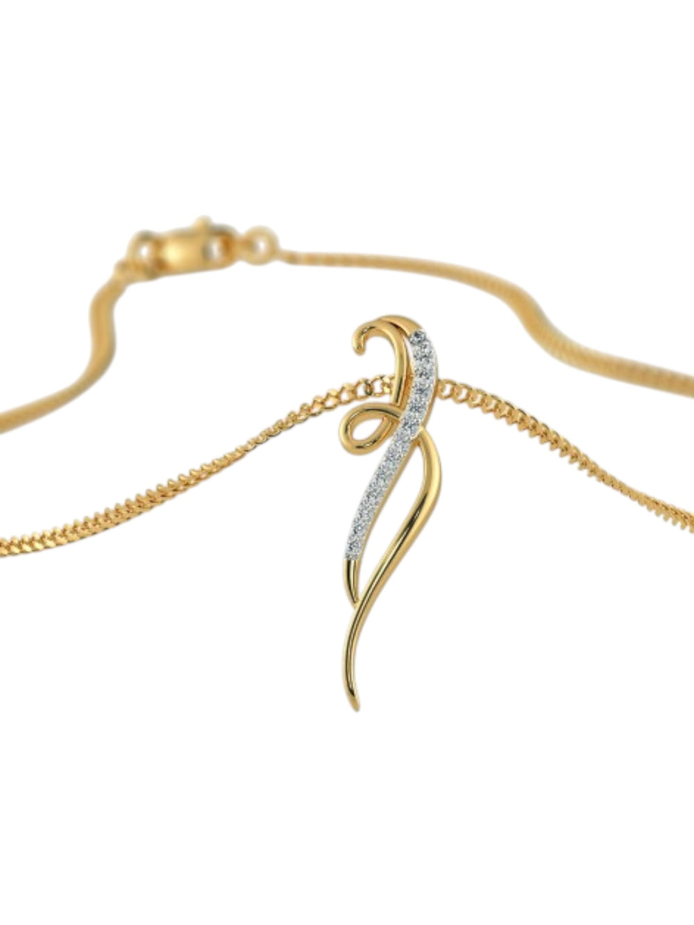 925 Sterling Silver Minimalist Design CZ Stones Gold Plated Pendant With Chain For Women By Kesardeep