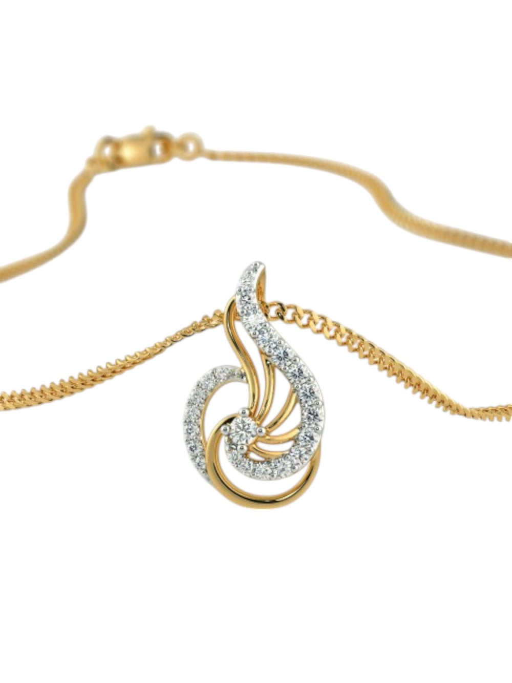 925 Sterling Silver Minimalist Design CZ Stones Gold Plated Pendant With Chain For Women By Kesardeep