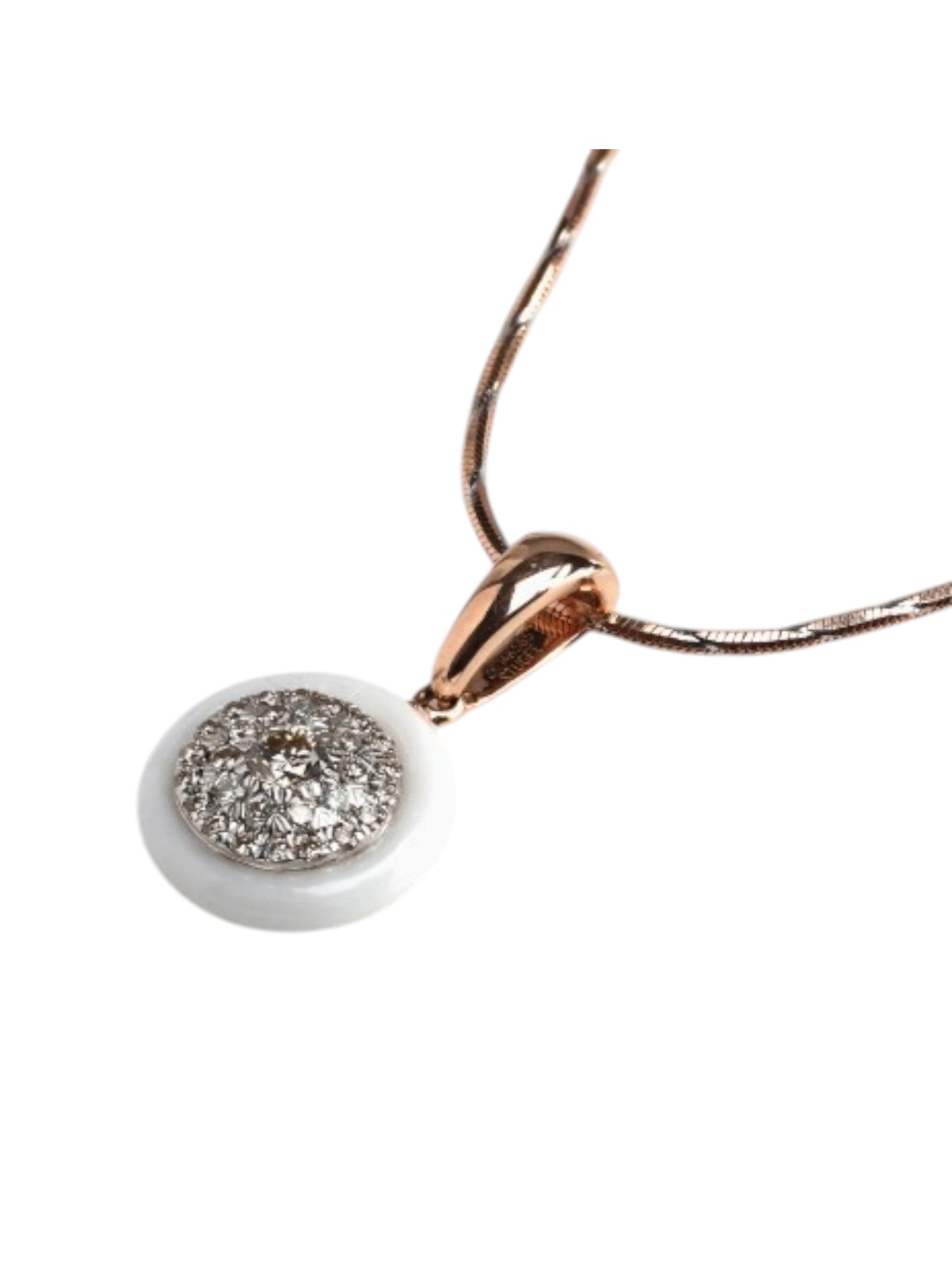 Trendy Design 925 Sterling Silver CZ Stones Rose Gold Plated Pendant With Chain For Women By Kesardeep