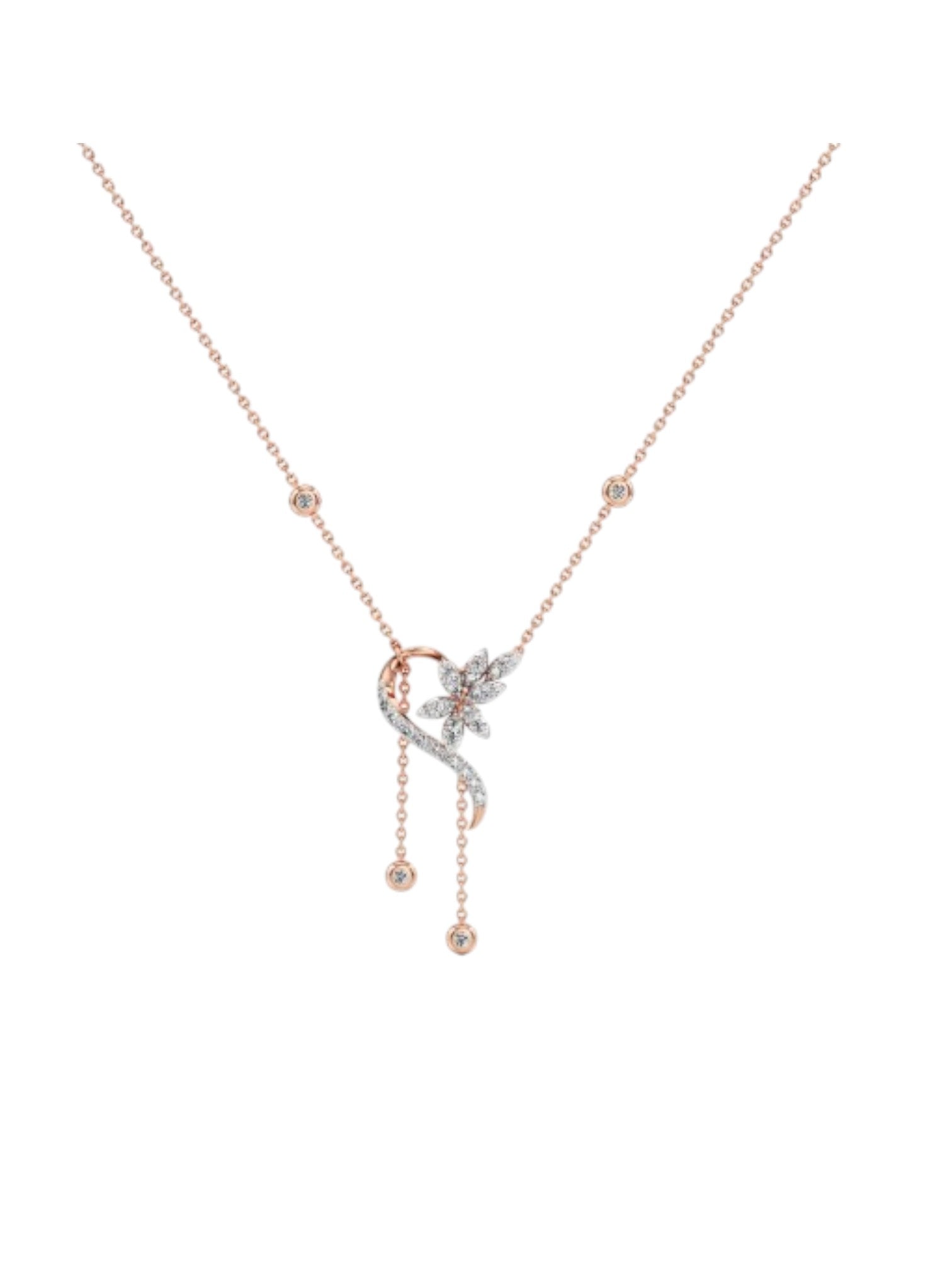 925 Sterling Silver Minimal Design CZ Stones Rose Gold Plated Pendant With Chain For Women Kesardeep