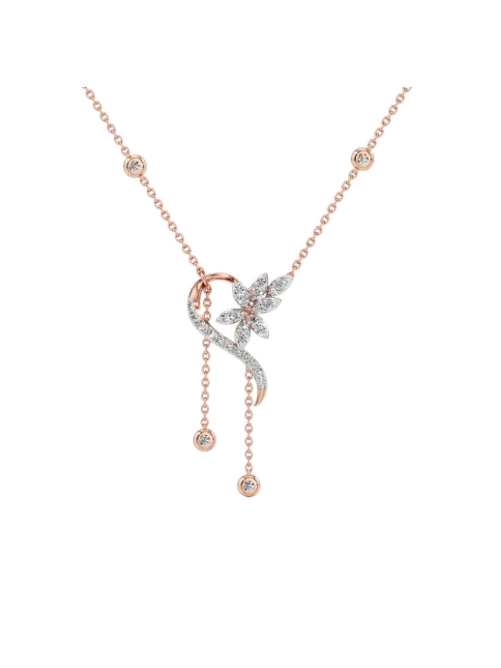 925 Sterling Silver Minimal Design CZ Stones Rose Gold Plated Pendant With Chain For Women Kesardeep