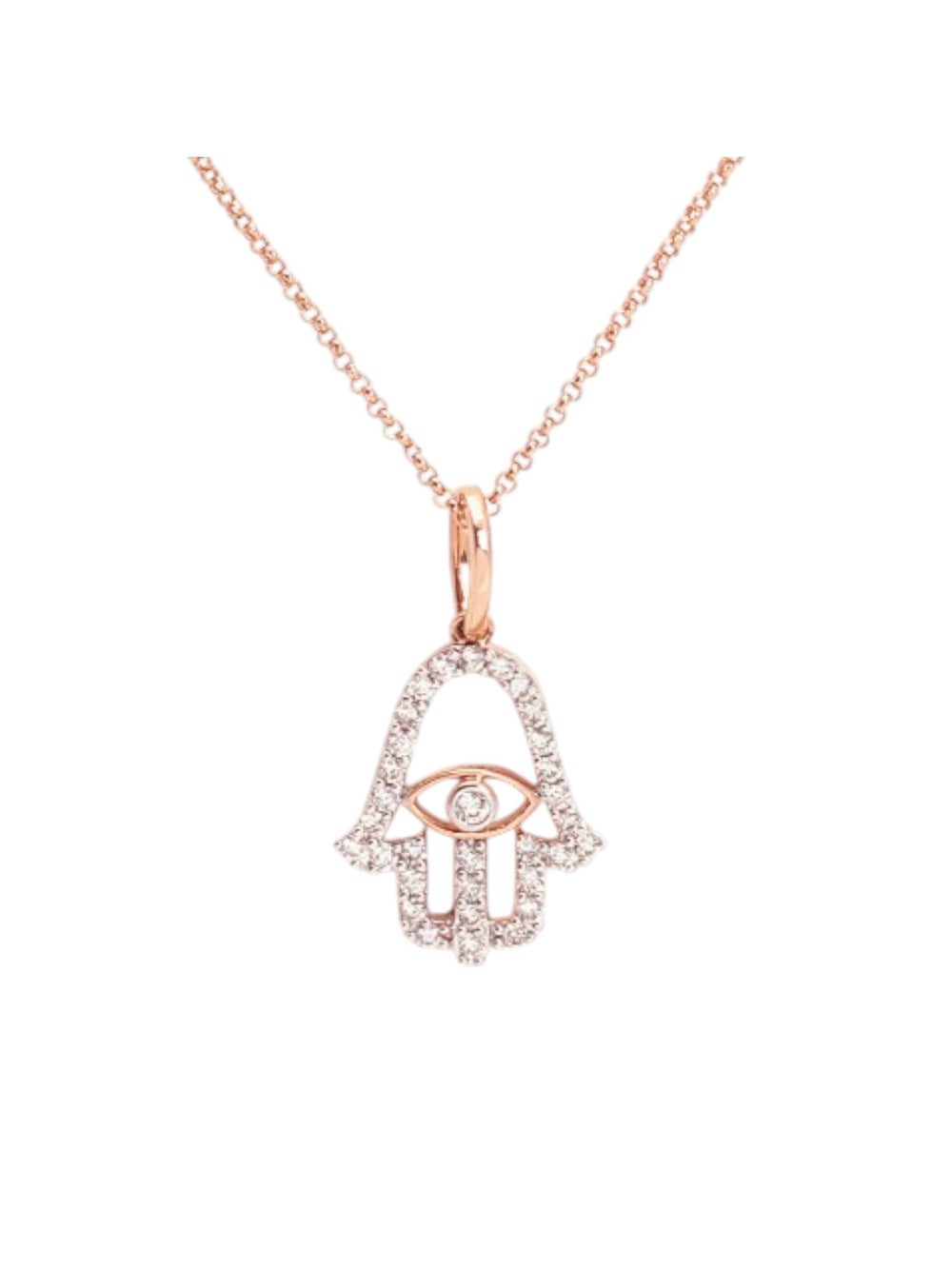 Trendy Hamza Hand Design 925 Sterling Silver CZ Stones Rose Gold Plated Pendant With Chain For Women By Kesardeep