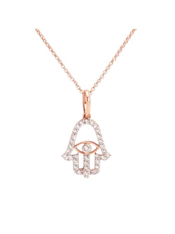 Trendy Hamza Hand Design 925 Sterling Silver CZ Stones Rose Gold Plated Pendant With Chain For Women By Kesardeep