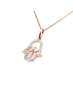 Trendy Hamza Hand Design 925 Sterling Silver CZ Stones Rose Gold Plated Pendant With Chain For Women By Kesardeep