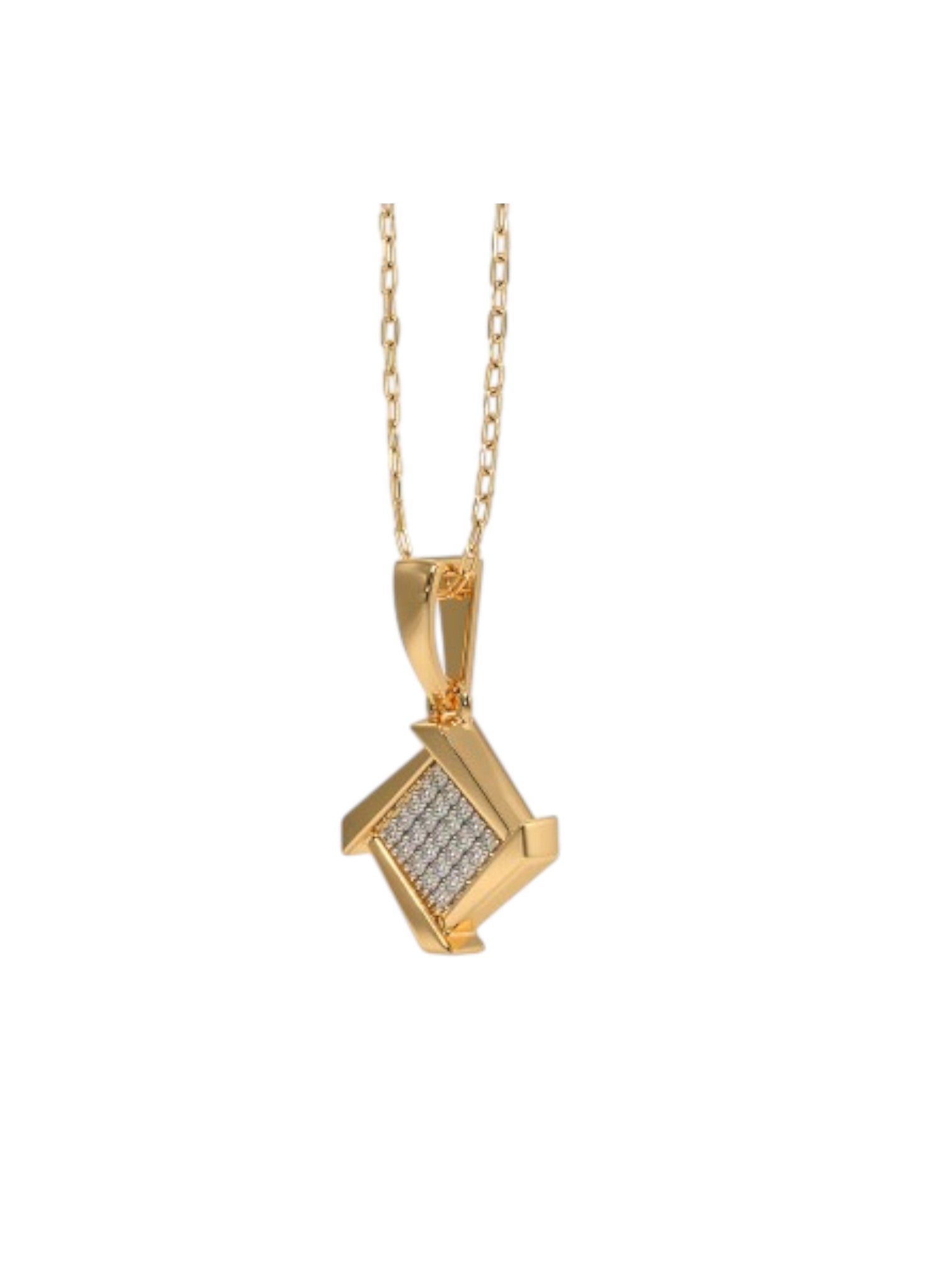 925 Sterling Silver Minimalist Design CZ Stones Gold Plated Pendant With Chain For Women By Kesardeep