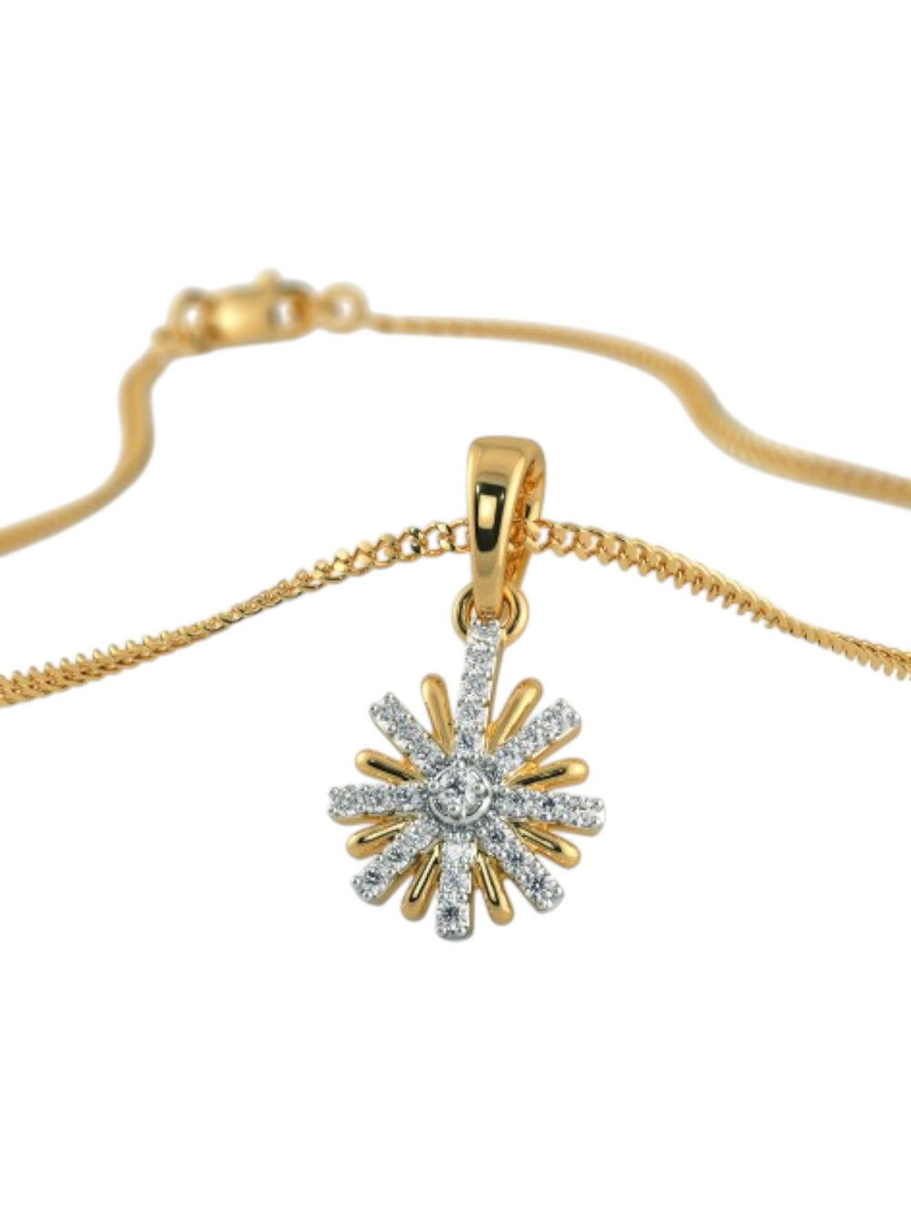 925 Sterling Silver Minimalist Design CZ Stones Gold Plated Pendant With Chain For Women By Kesardeep