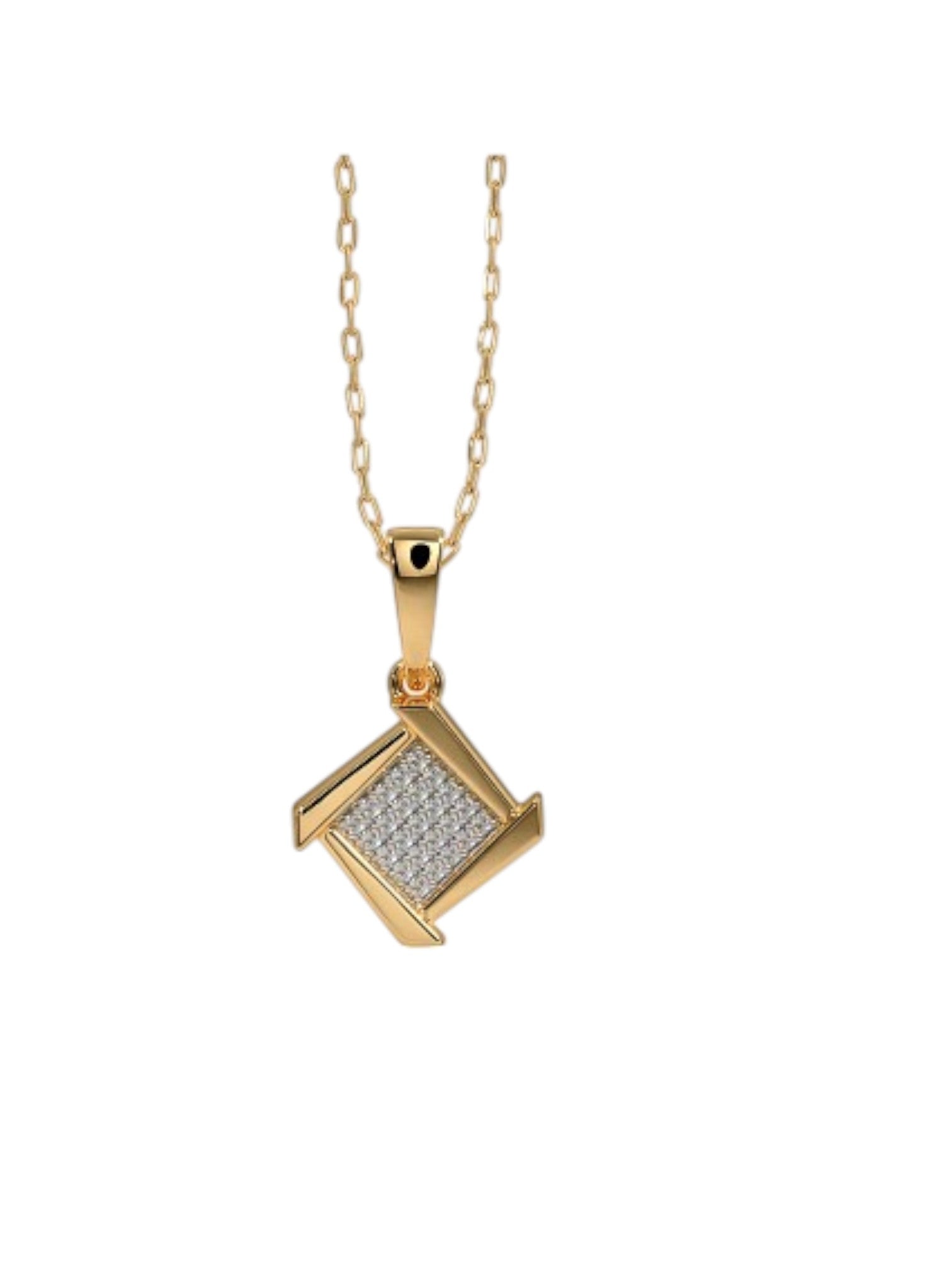 925 Sterling Silver Minimalist Design CZ Stones Gold Plated Pendant With Chain For Women By Kesardeep