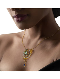 925 Sterling Silver Elegant Design CZ Stones Gold Plated Pendant With Chain For Women By Kesardeep
