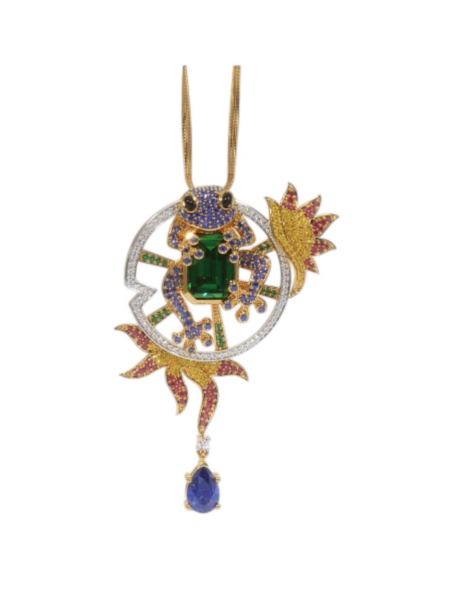 925 Sterling Silver Elegant Design CZ Stones Gold Plated Pendant With Chain For Women By Kesardeep