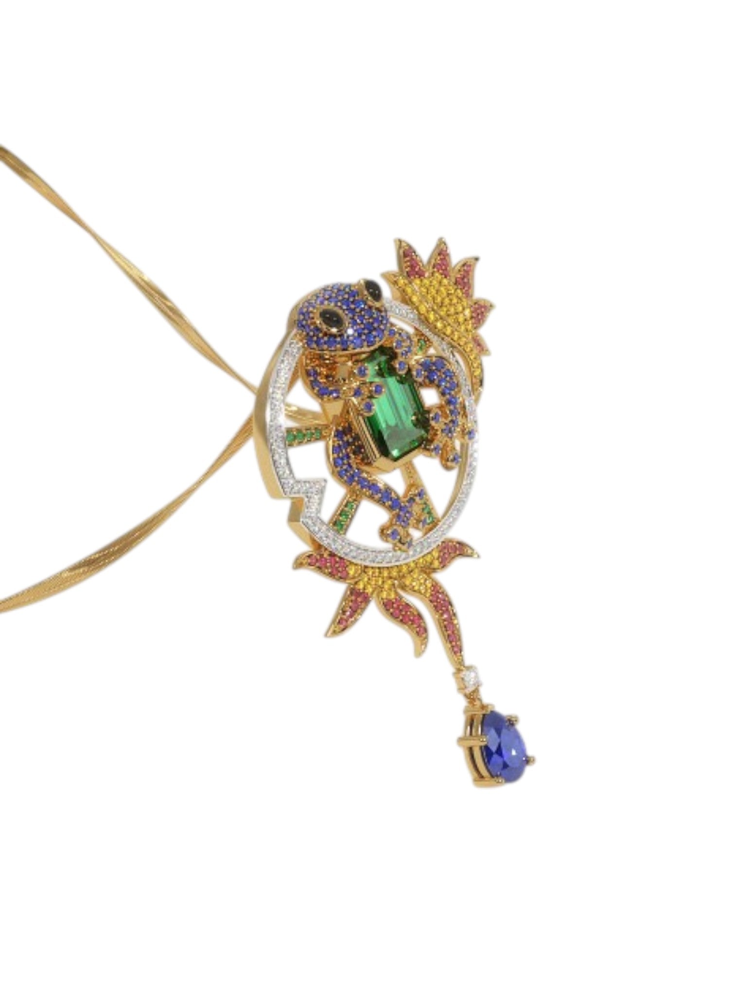 925 Sterling Silver Elegant Design CZ Stones Gold Plated Pendant With Chain For Women By Kesardeep