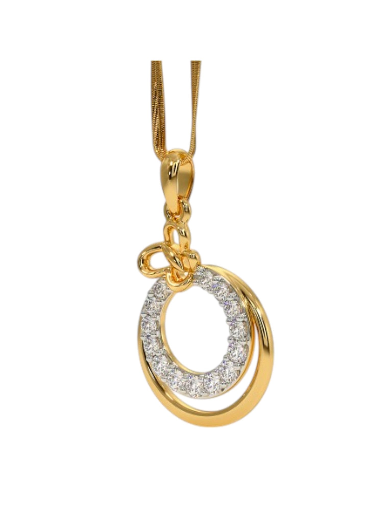 925 Sterling Silver Minimalist Design CZ Stones Gold Plated Pendant With Chain For Women By Kesardeep