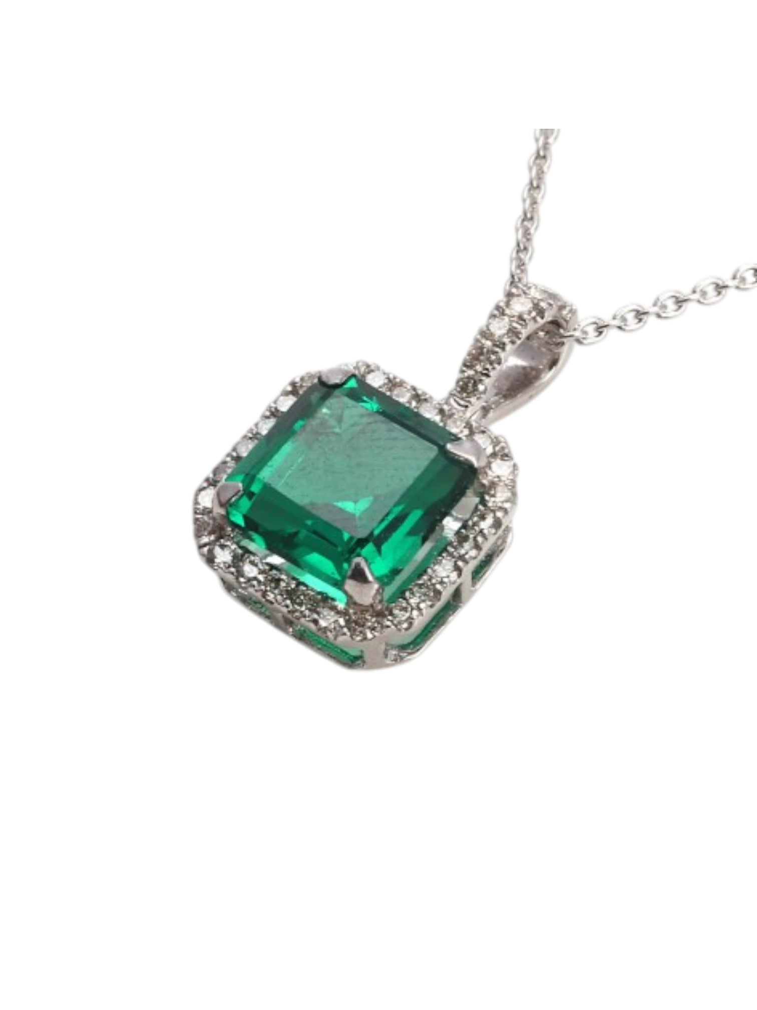 925 Sterling Silver Minimal Design CZ Stone Silver Colour Plated Pendant With Chain For Women By Kesardeep