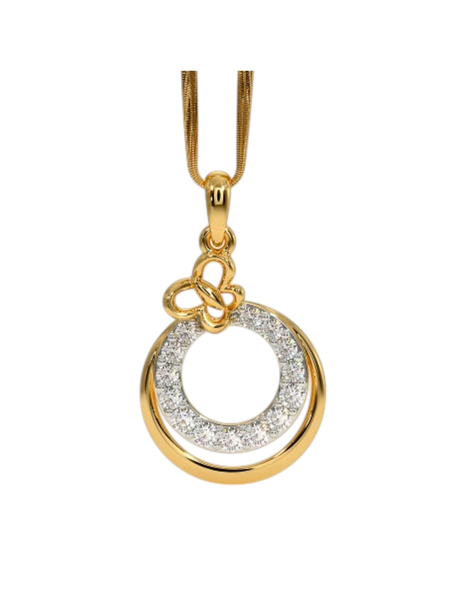 925 Sterling Silver Minimalist Design CZ Stones Gold Plated Pendant With Chain For Women By Kesardeep
