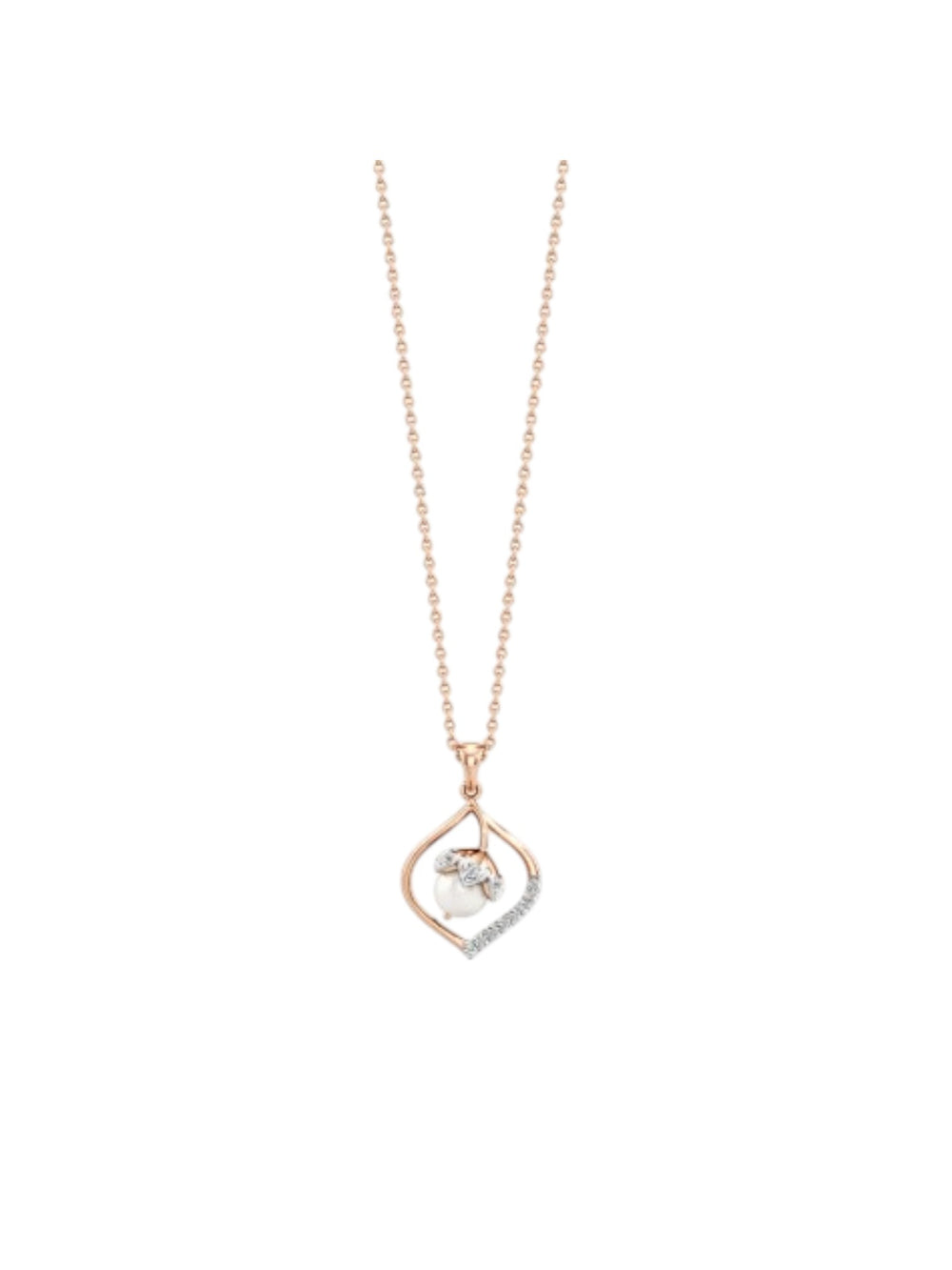 925 Sterling Silver Minimal Pearl Design CZ Stone Rose Gold Plated Pendant With Chain For Women By Kesardeep