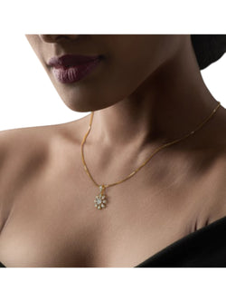 925 Sterling Silver Elegant Flower Design CZ Stones Gold Plated Pendant With Chain For Women By Kesardeep