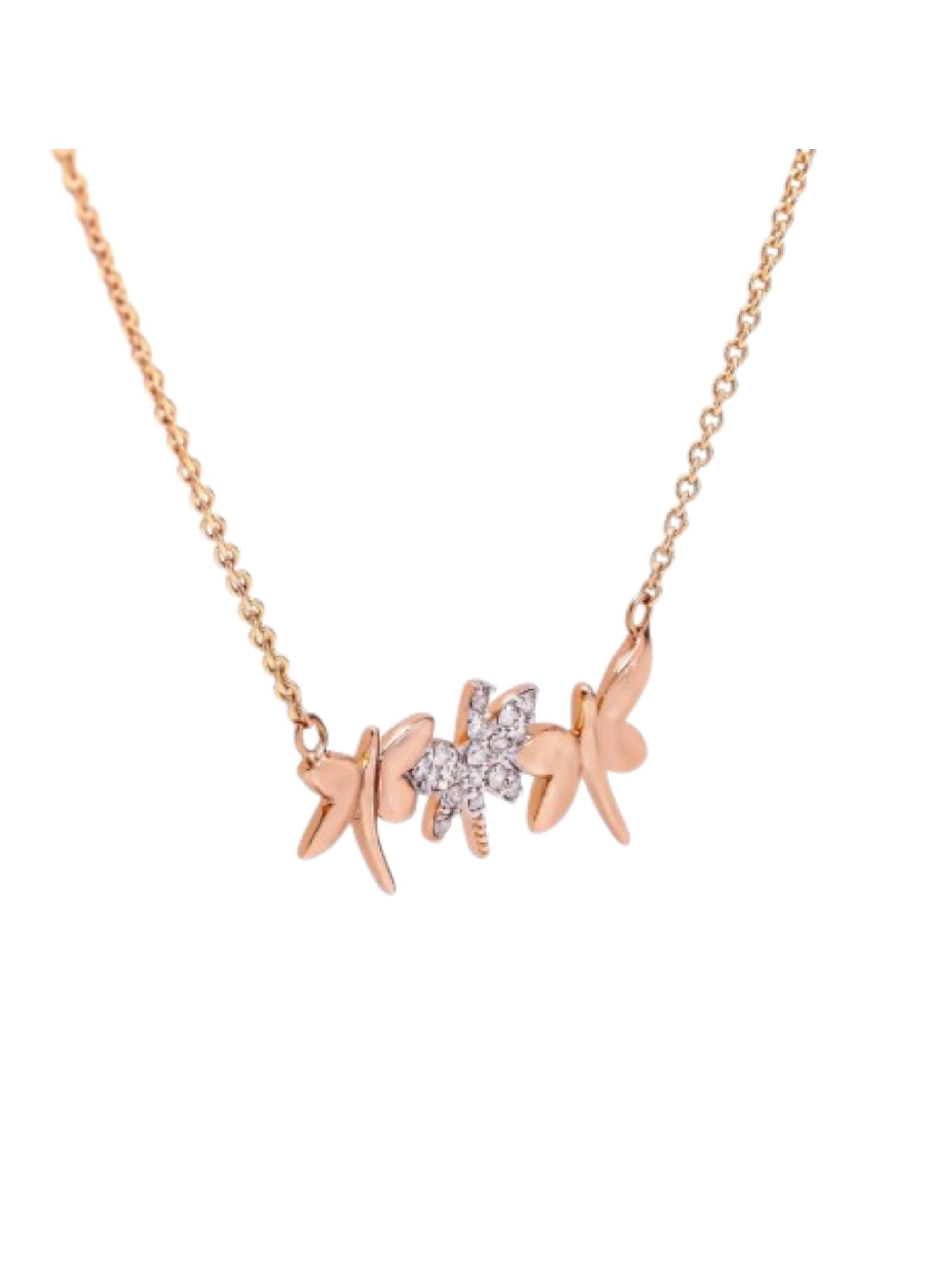 925 Sterling Silver Stylish Butterfly Design CZ Stones Rose Gold Plated Pendant With Chain For Women By Kesardeep