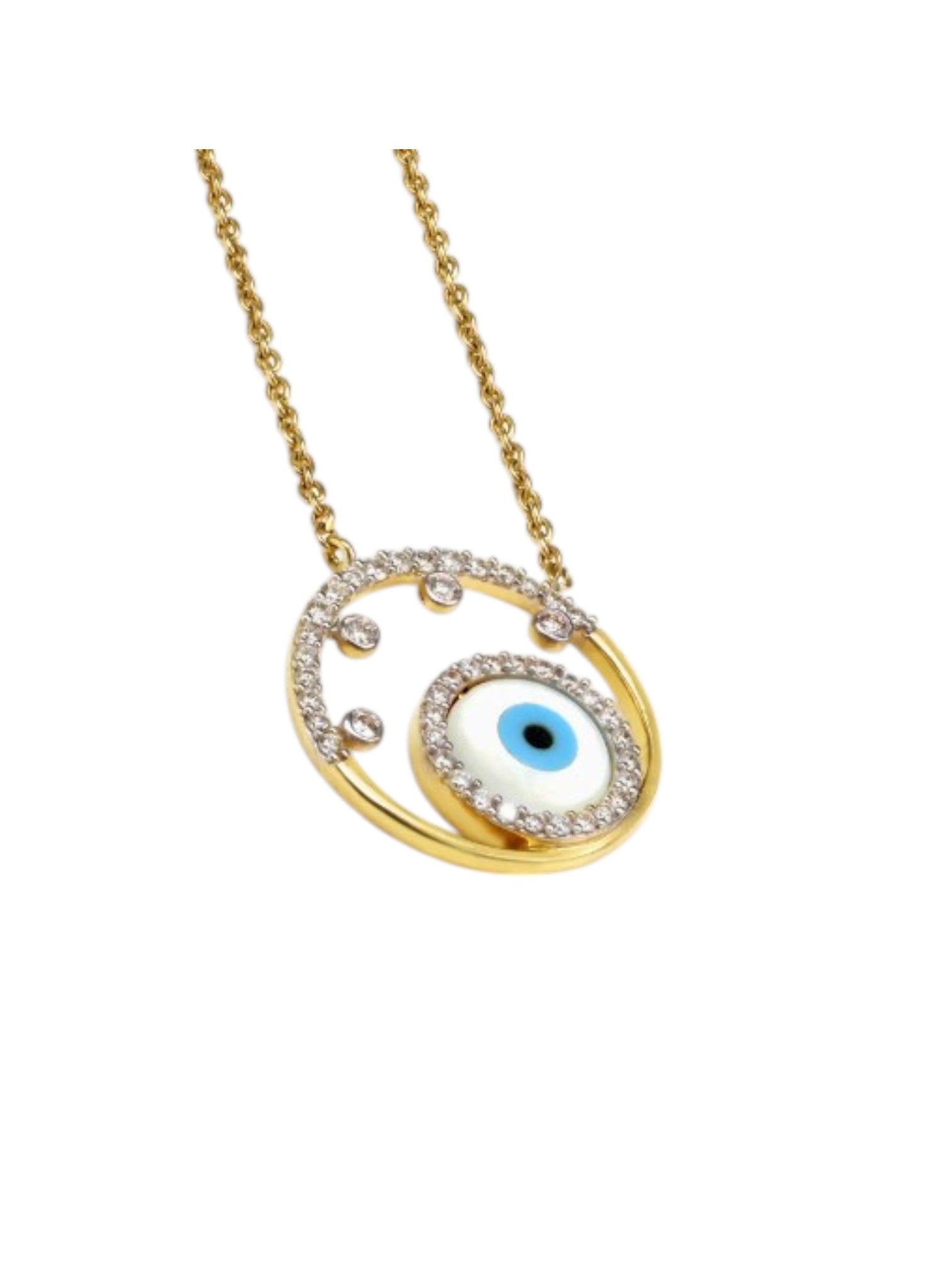 925 Sterling Silver Minimal Evil Eye Design CZ Stones Rose Gold Plated Pendant With Chain For Women Kesardeep
