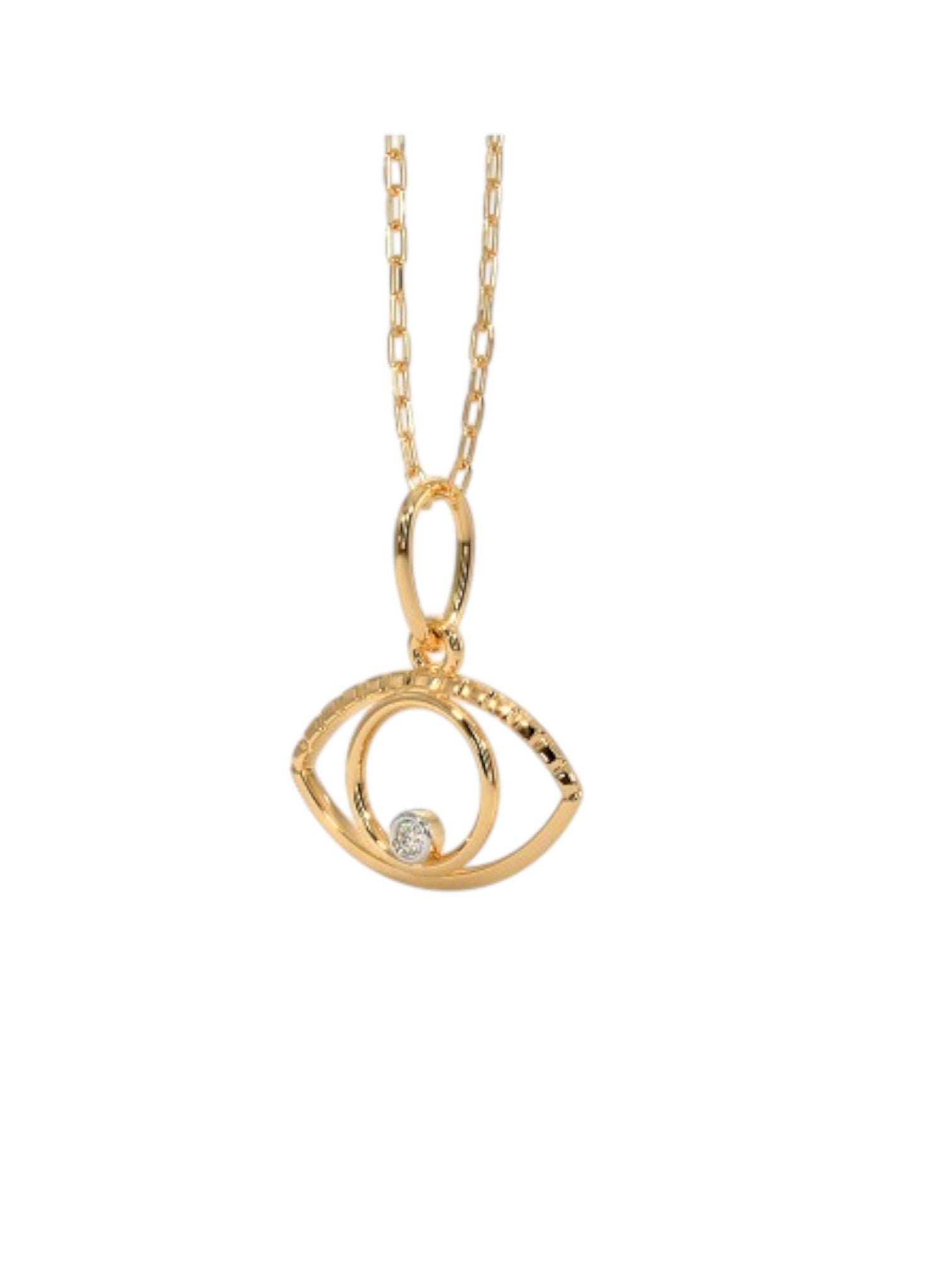 925 Sterling Silver Minimalist Eye Design CZ Stones Gold Plated Pendant With Chain For Women By Kesardeep