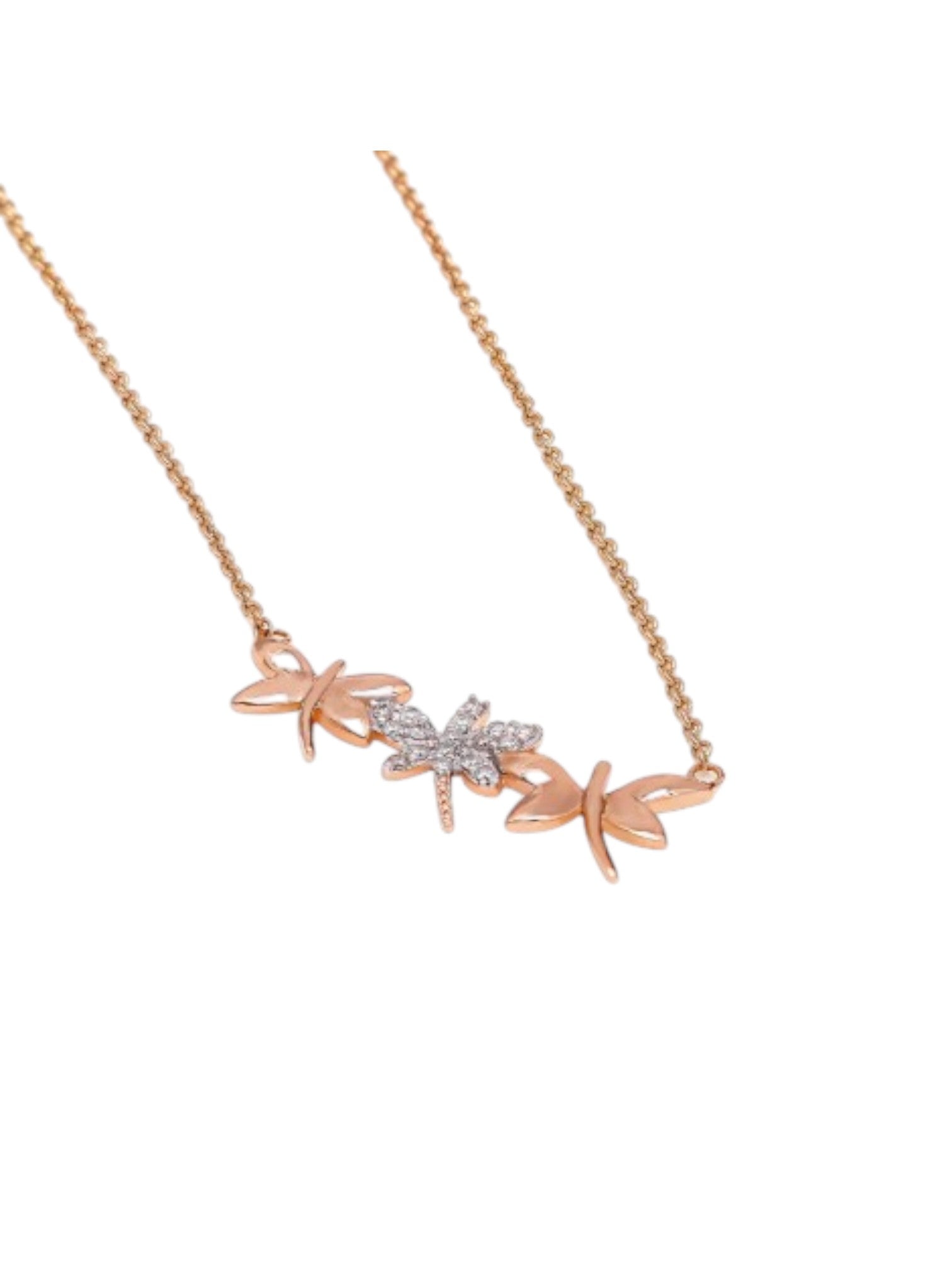 925 Sterling Silver Stylish Butterfly Design CZ Stones Rose Gold Plated Pendant With Chain For Women By Kesardeep