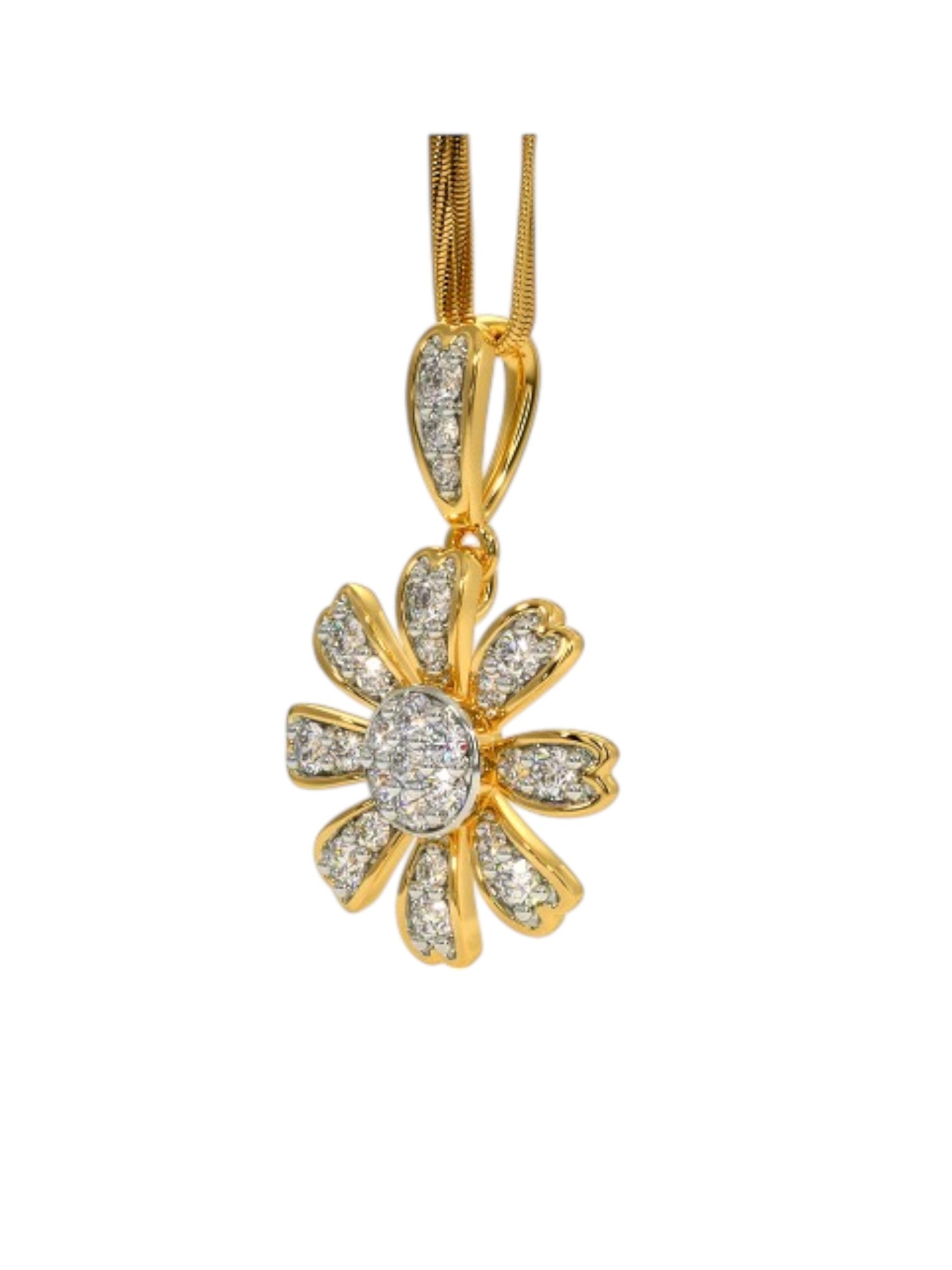925 Sterling Silver Elegant Flower Design CZ Stones Gold Plated Pendant With Chain For Women By Kesardeep