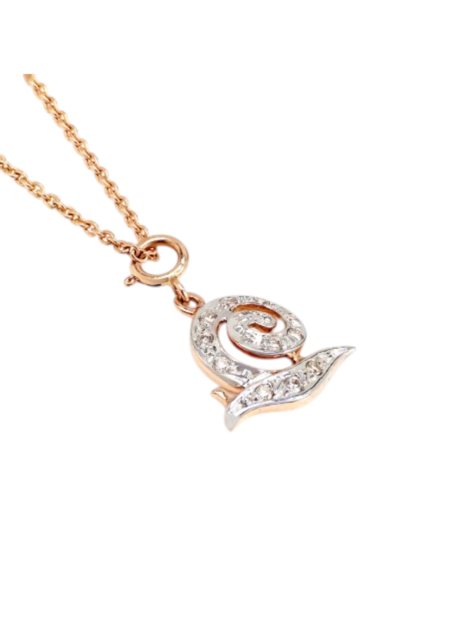 925 Sterling Silver Minimal Snail Design CZ Stones Rose Gold Plated Pendant With Chain For Women By Kesardeep