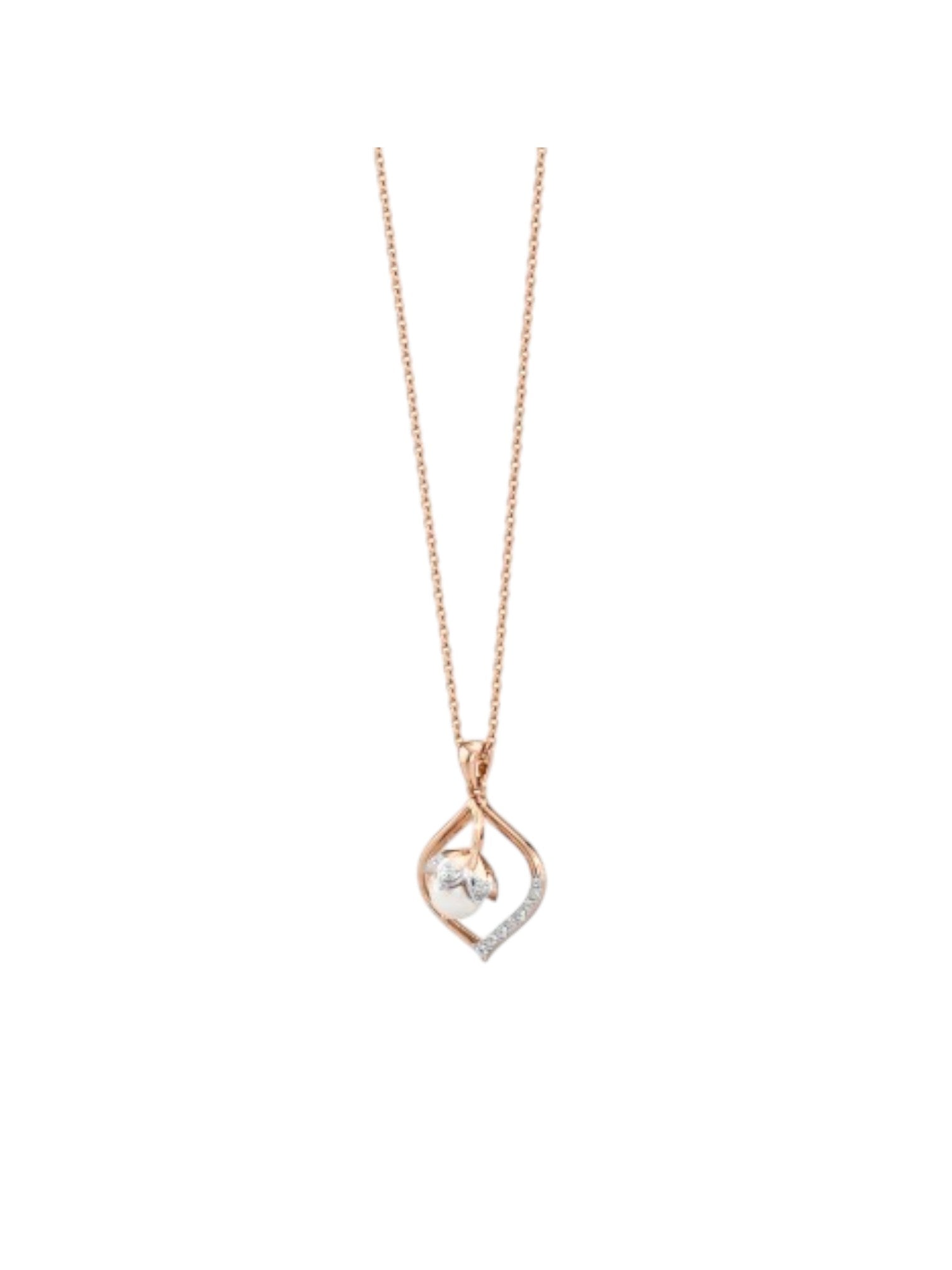 925 Sterling Silver Minimal Pearl Design CZ Stone Rose Gold Plated Pendant With Chain For Women By Kesardeep