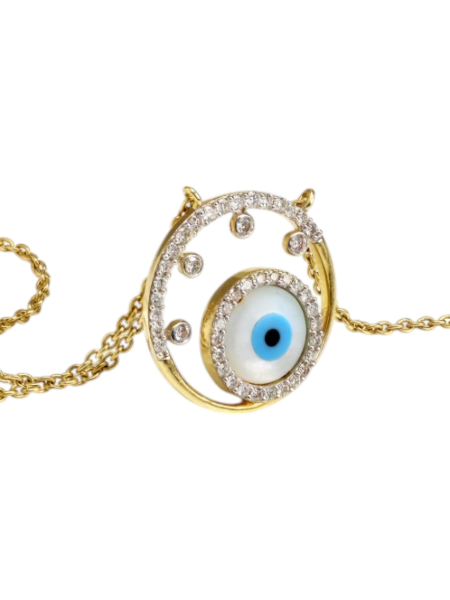 925 Sterling Silver Minimal Evil Eye Design CZ Stones Rose Gold Plated Pendant With Chain For Women Kesardeep