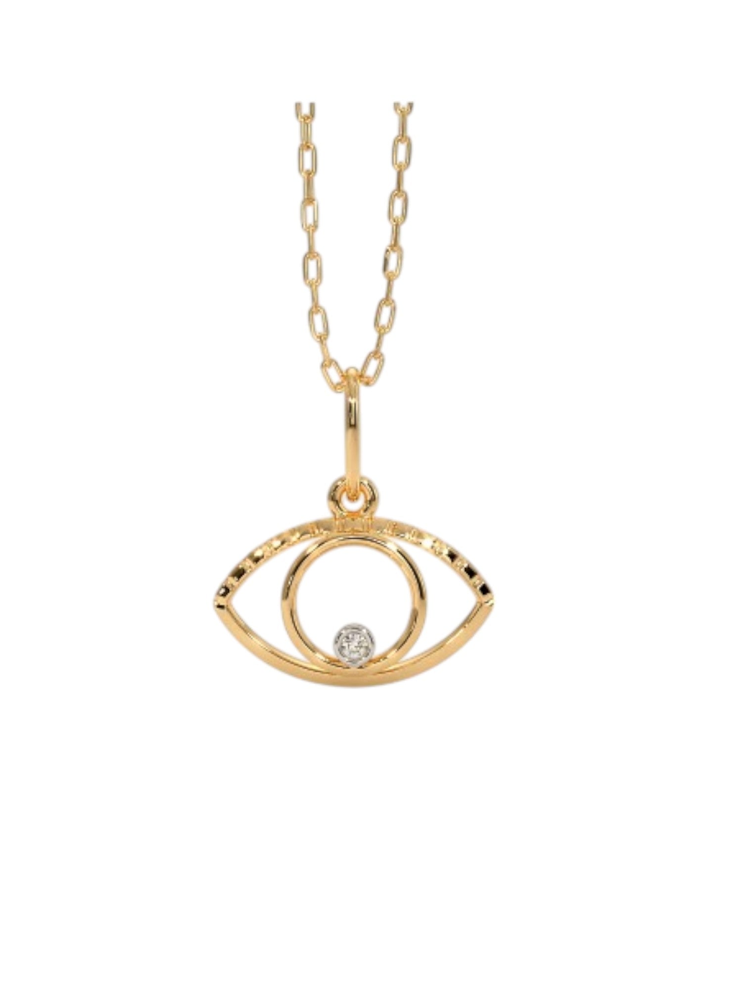 925 Sterling Silver Minimalist Eye Design CZ Stones Gold Plated Pendant With Chain For Women By Kesardeep